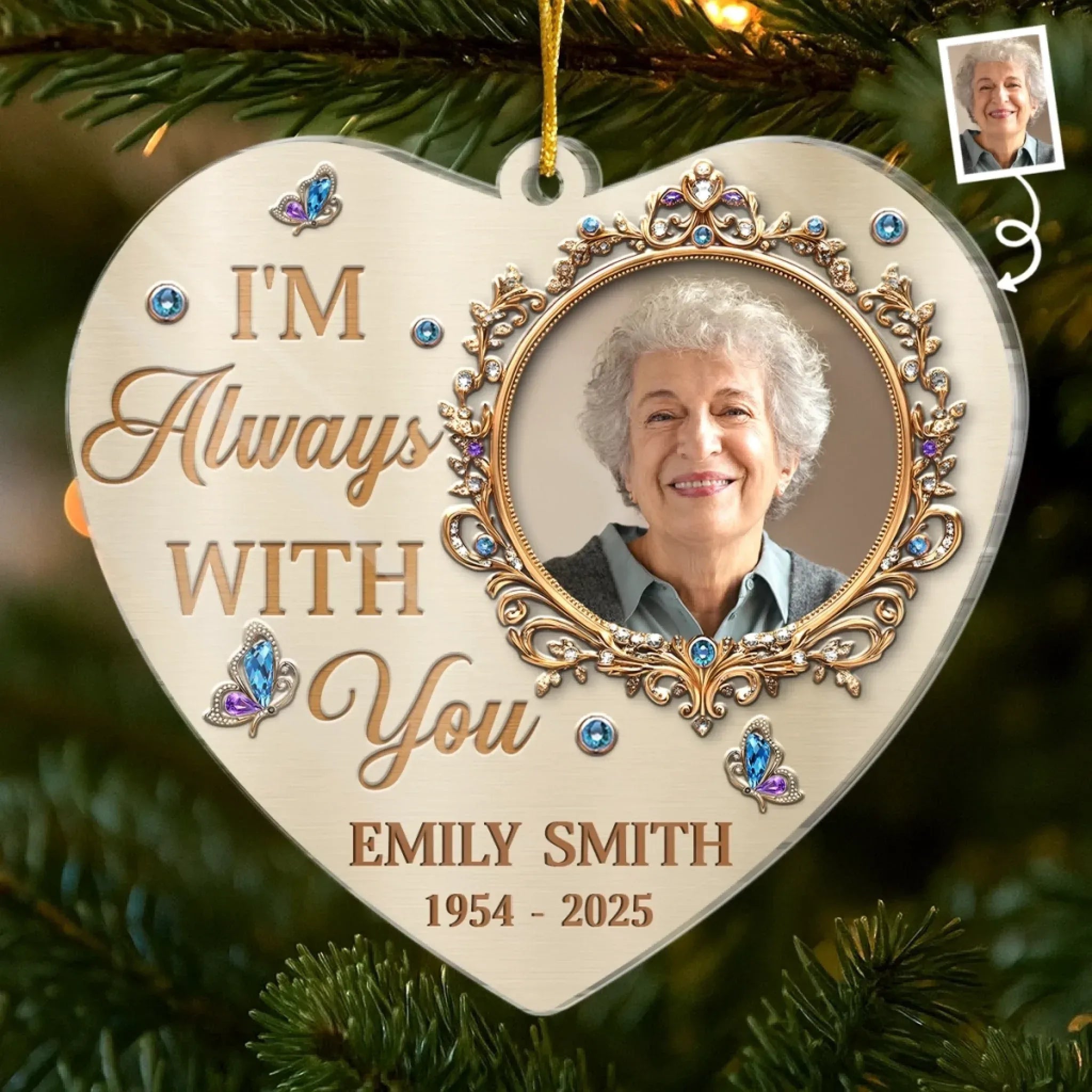 Forever In Loving Memory Custom Photo Acrylic Ornament, Memorial Sympathy Gifts For Loss, Christmas Tree Ornaments