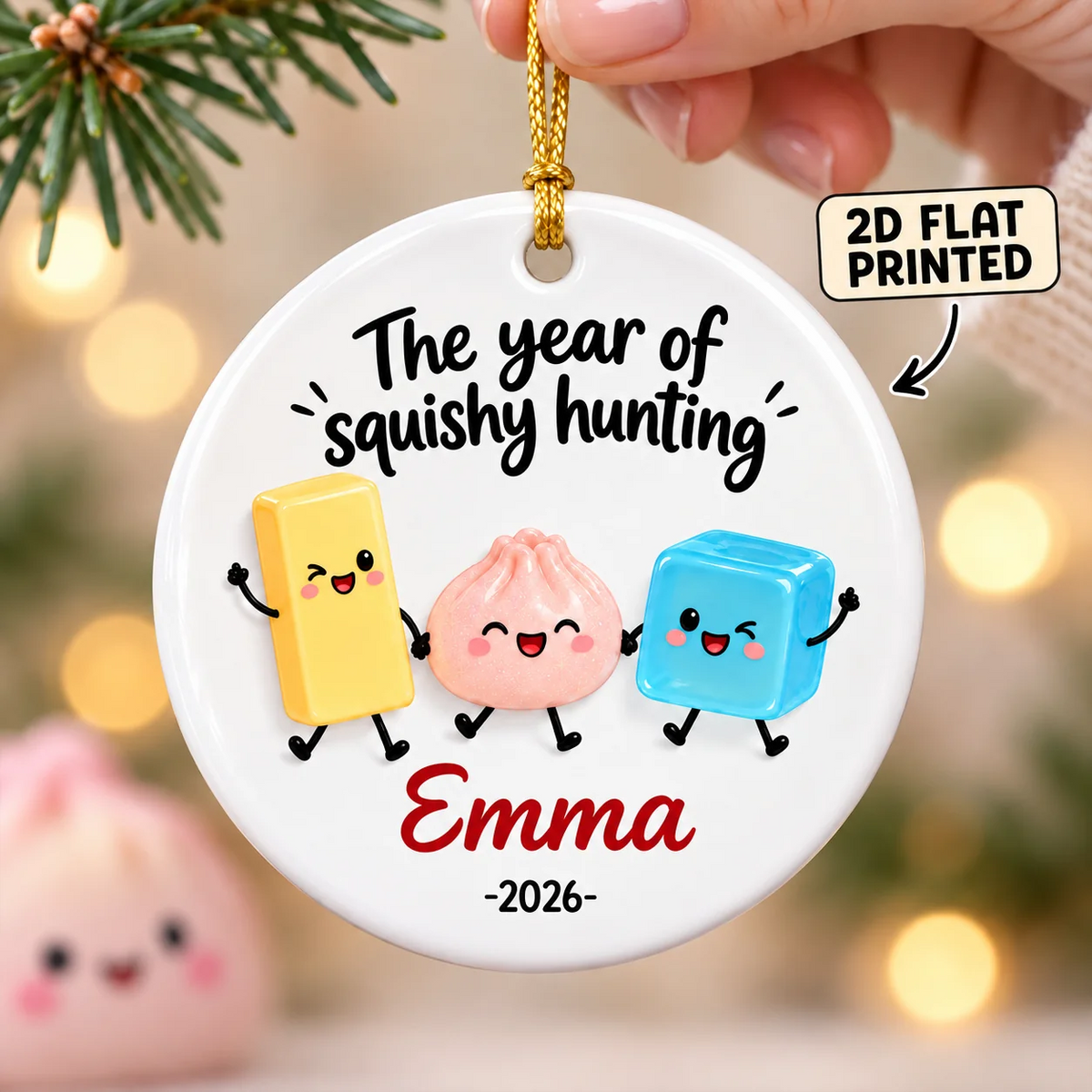 Year Of Squishies Personalized Christmas Ornament, Kids Christmas Gift, Ceramic Ornament