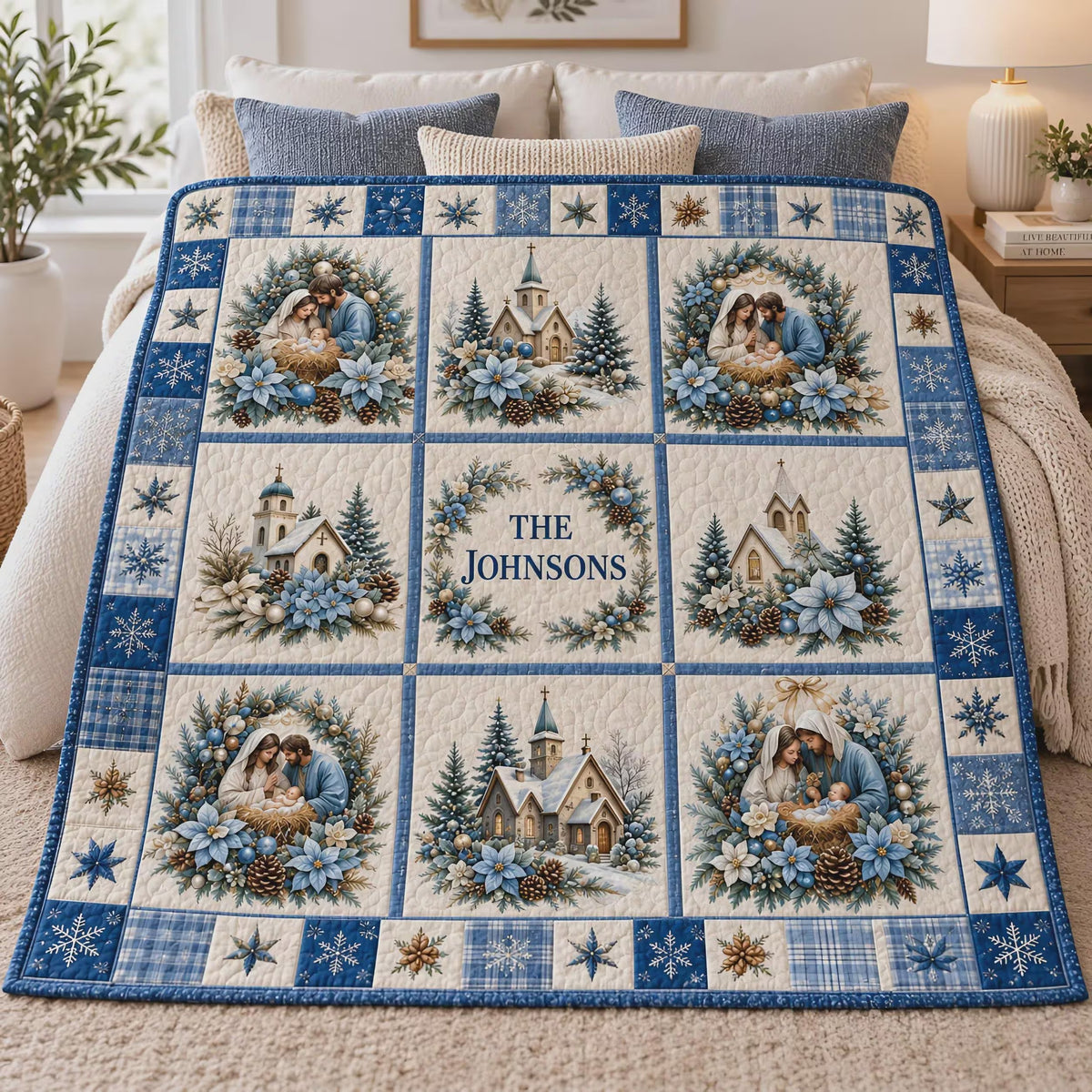 Personalized Nativity Quilt Blanket, Christmas Gift For Family, Christian Home Decor