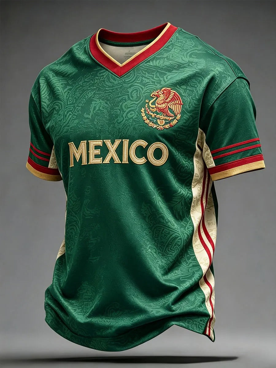 Mexico Gold Eagle Green Football V-neck Shirt Soccer Champion Shirt Gameday Soccer Shirt