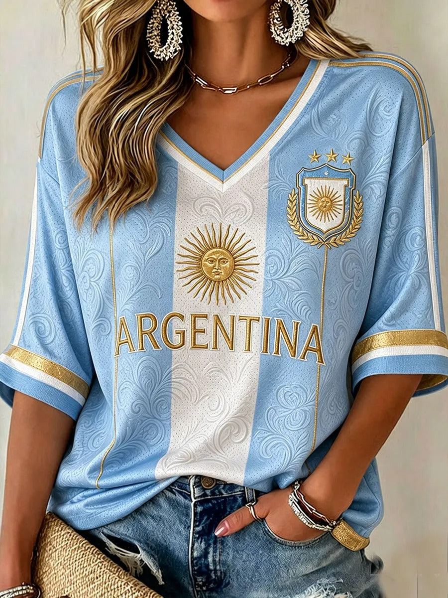 Argentina Vintage V-Neck Soccer Shirt, FIFA World Cup Fan Shirt, Women’s Soccer Graphic Tee
