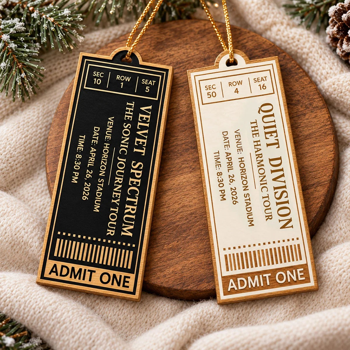 Personalized Concert Ticket Wooden Ornament, Christmas Favorite Music Keepsake