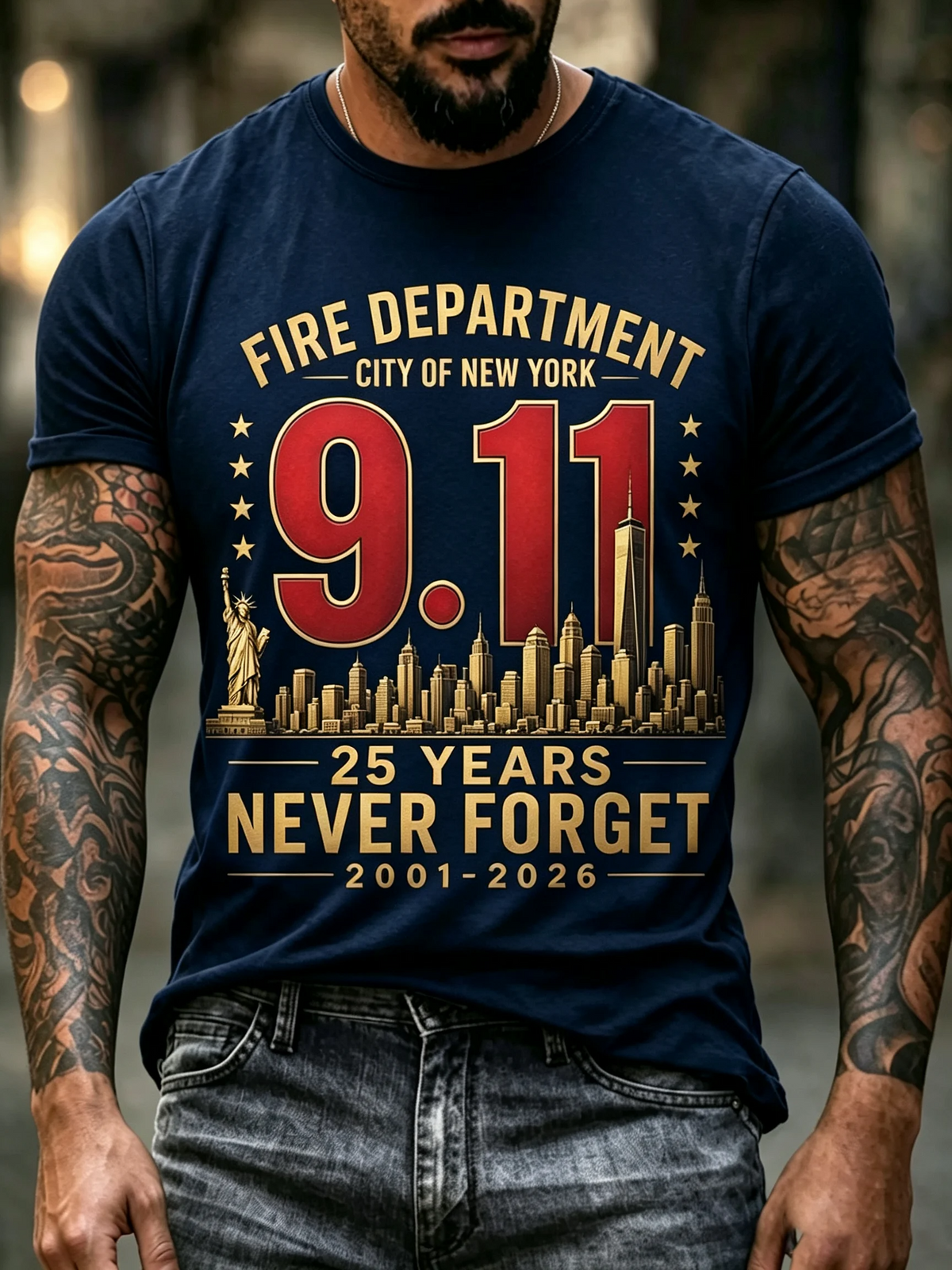 Never Forget 911 Firefighter Tribute Shirt, Graphic T-Shirt For Men, September 11 Shirt