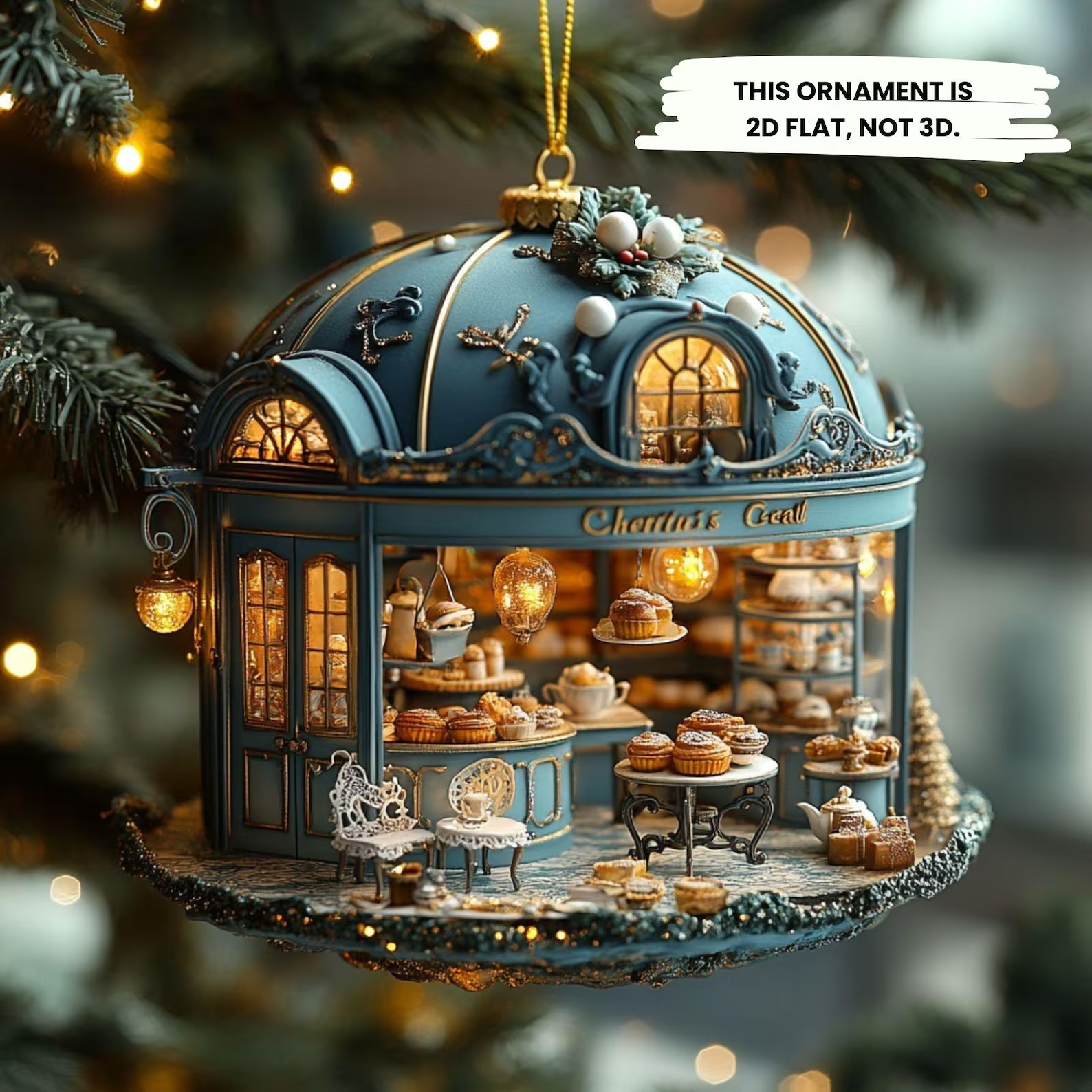The Tea Shop Acrylic Ornament, Holiday Café Elegant Christmas Decor, Miniature Cafe Cute Christmas Ornaments