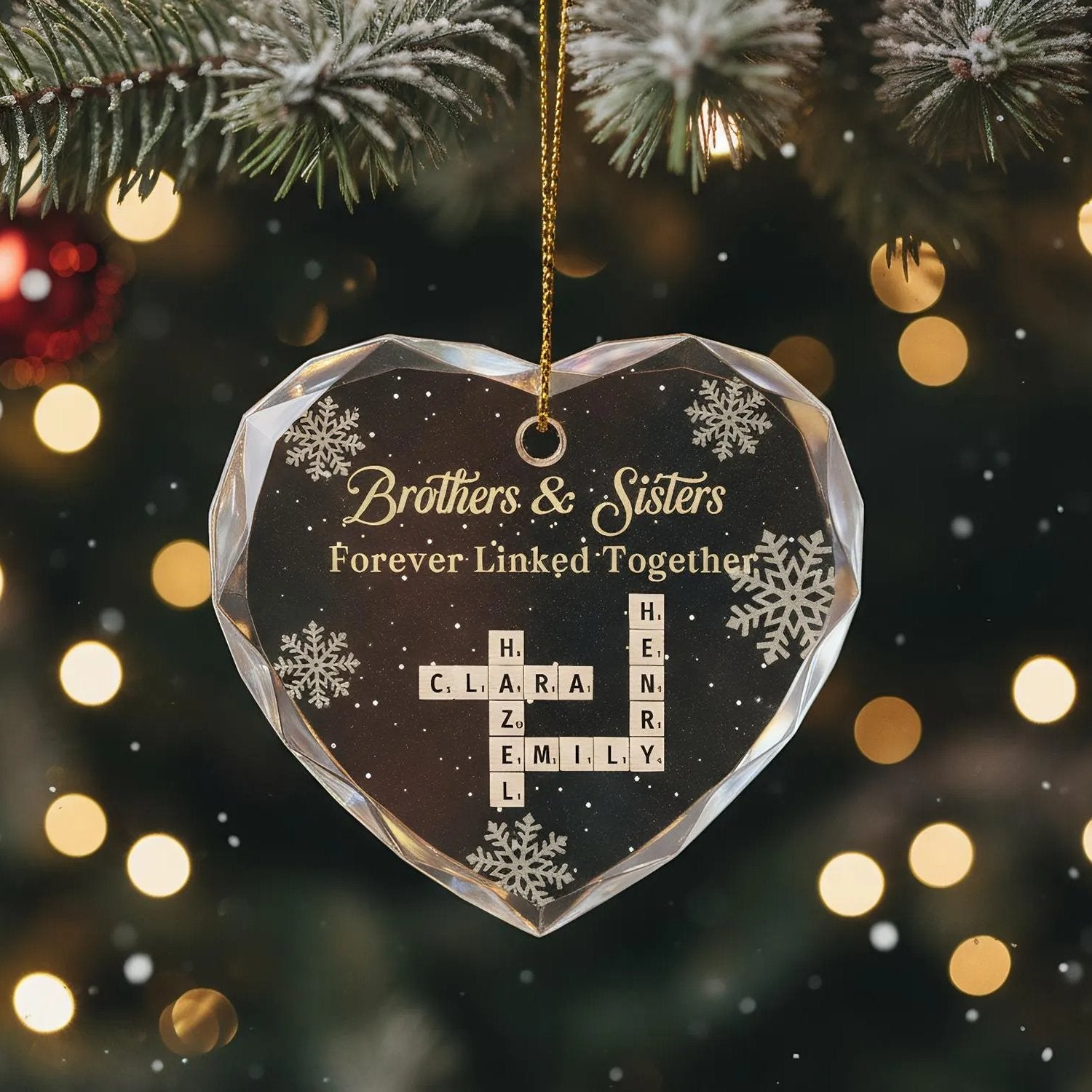 Brothers & Sisters Forever Linked Together Custom Glass Ornament, Ornament Gift Idea, Christmas Ornament