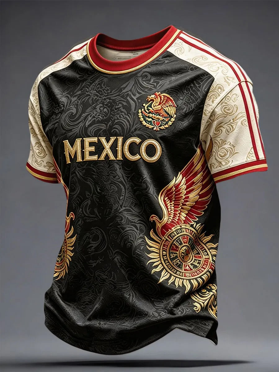 Mexico Gold Eagle Black Football V-neck Shirt Soccer Champion Shirt Gameday Soccer Shirt