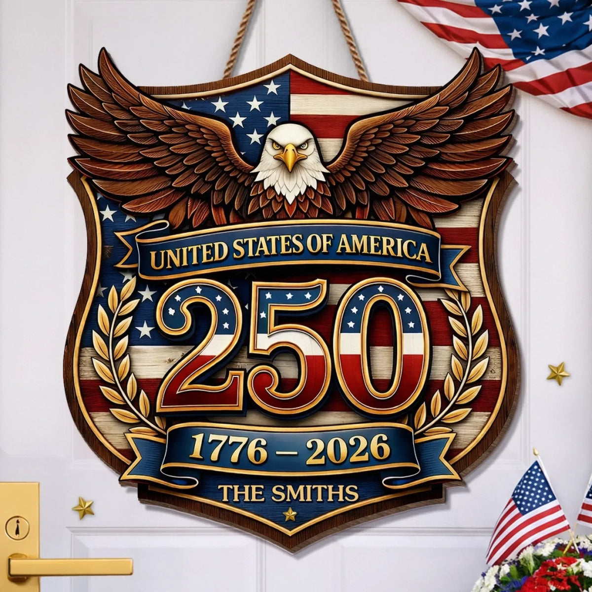 Personalized America 250 Eagle Custom Wood Sign, Outdoor Patriotic Decor, Anniversary Gift