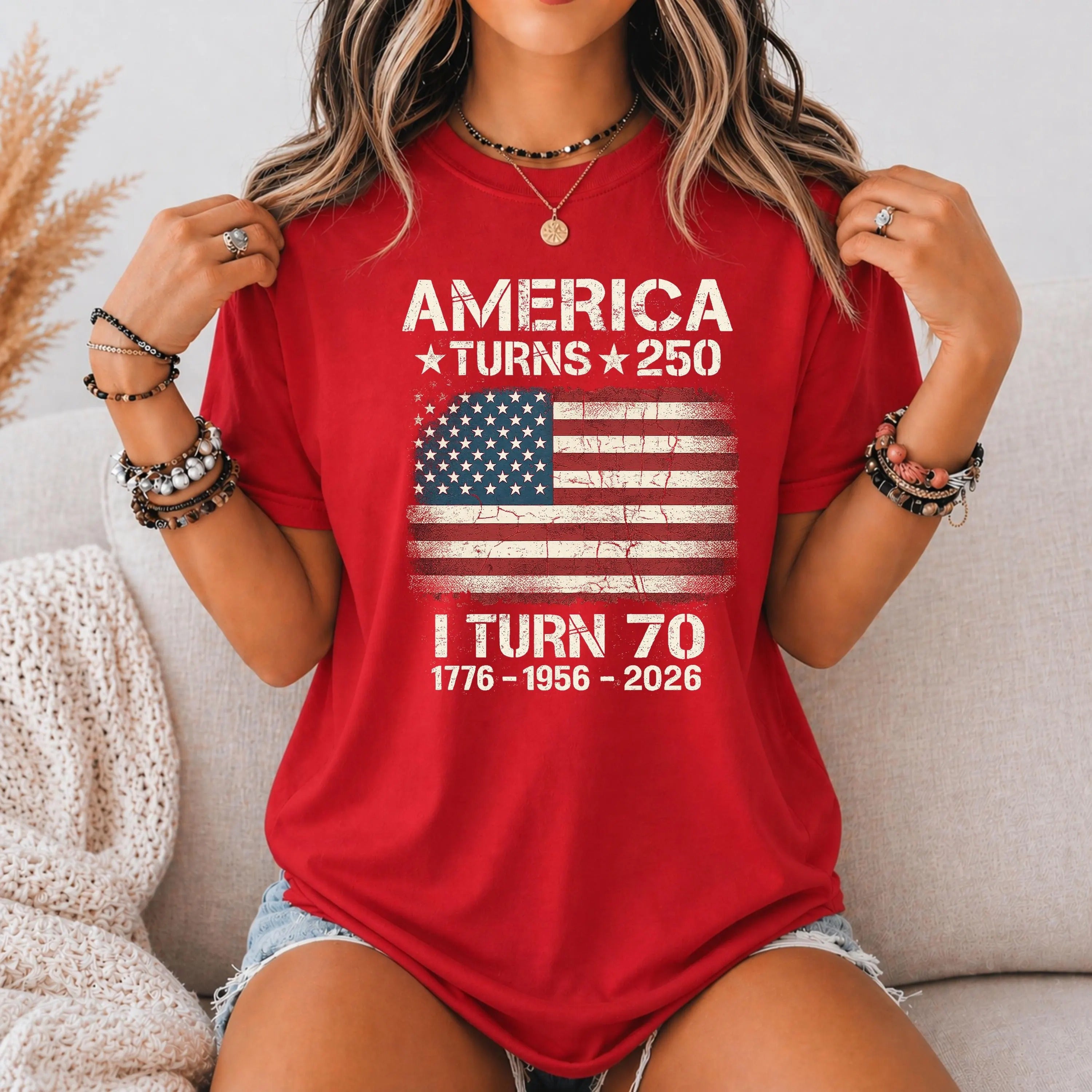 Personalized America Turns 250 Shirt, Custom Birth Year And Age Tee, Patriotic Shirt