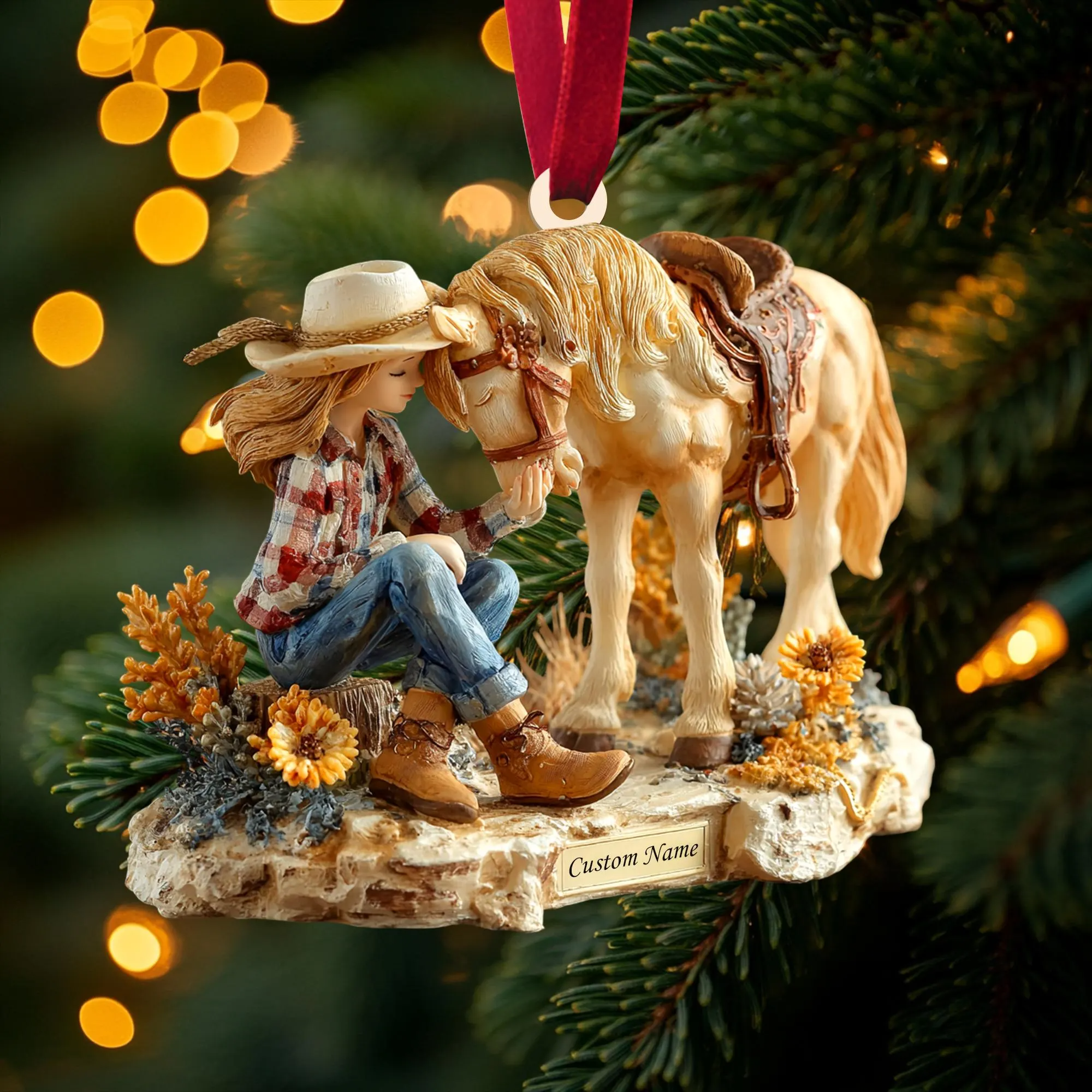Cowgirl & Horse Acrylic Ornament, Custom Name Western Christmas Christmas Home Decor, Rustic Christmas Decorations