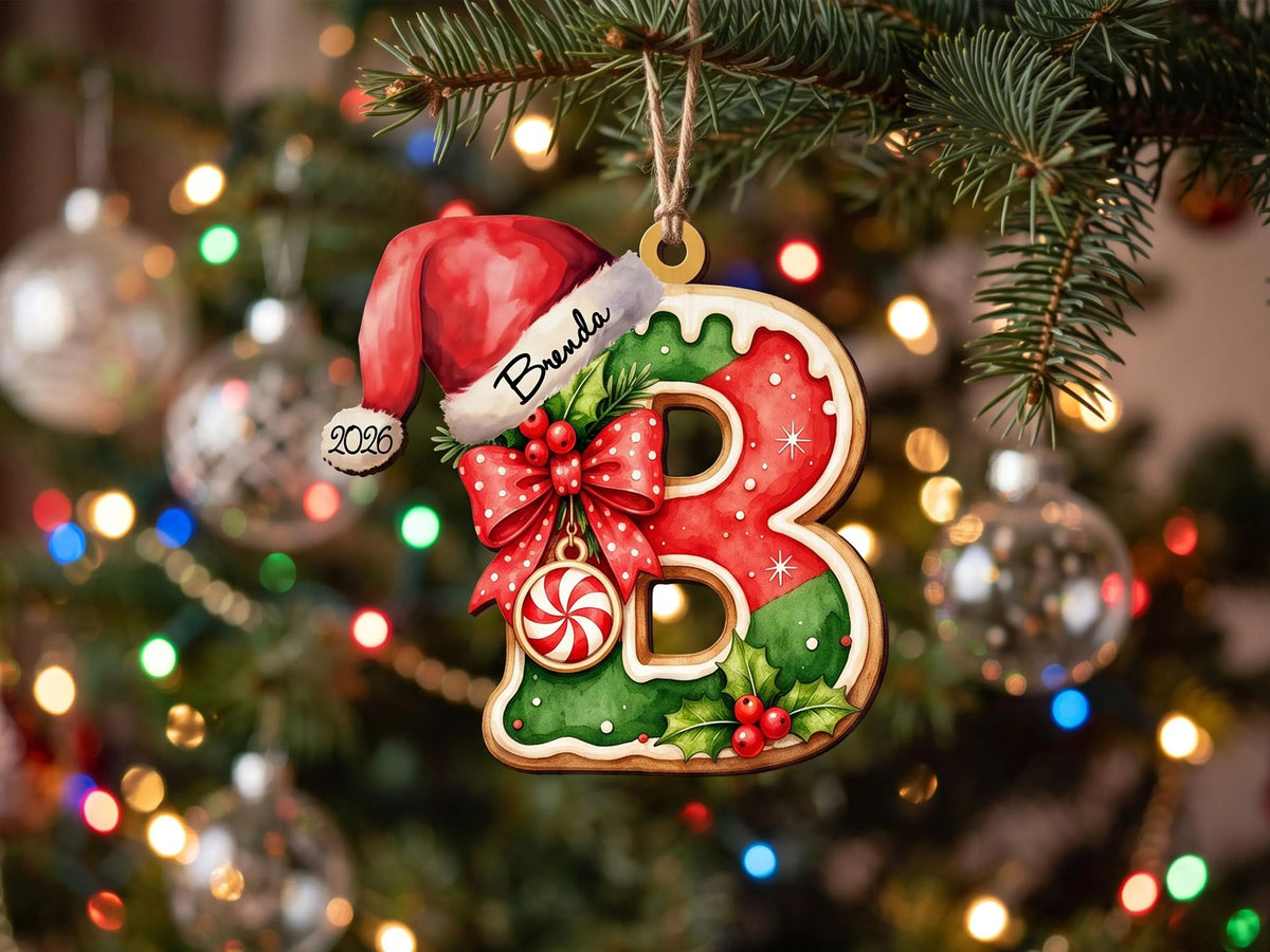 Custom Name Initial Christmas Ornament, Christmas Wooden Ornament, Holiday Gift
