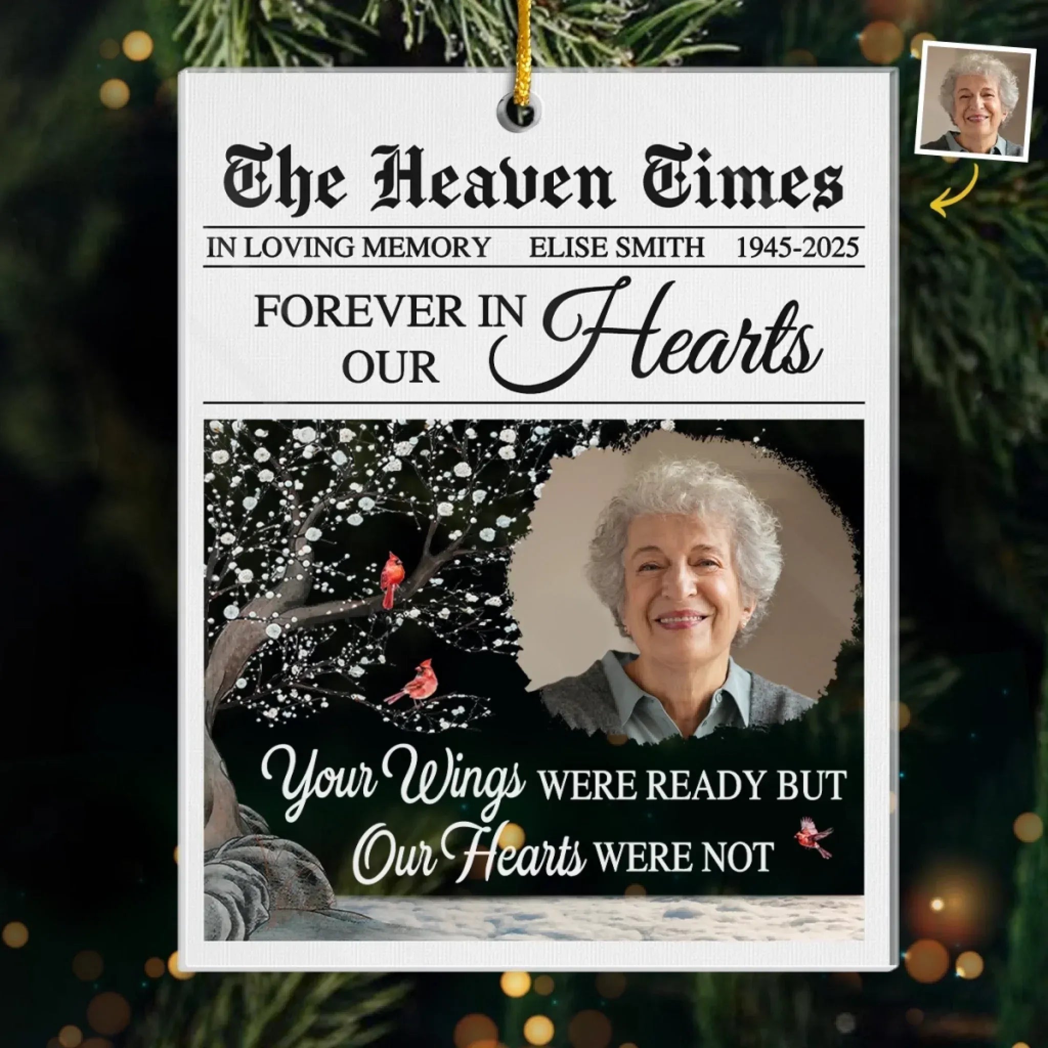 In Our Hearts Forevermore Custom Photo Acrylic Ornament, Chrismas Memorial Sympathy Gifts For Loss, Christmas Tree Ornaments