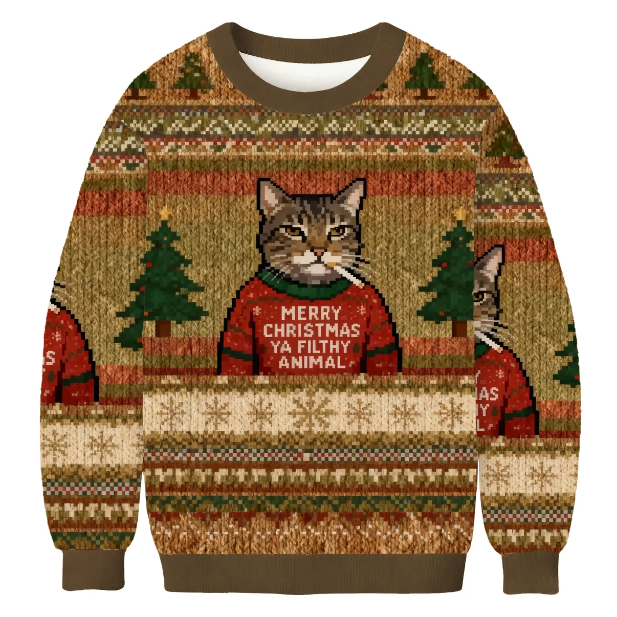 Funny Christmas Smoking Cat Funny Ugly Sweater, Ugly Xmas Sweater, Christmas Ugly Sweatshirt