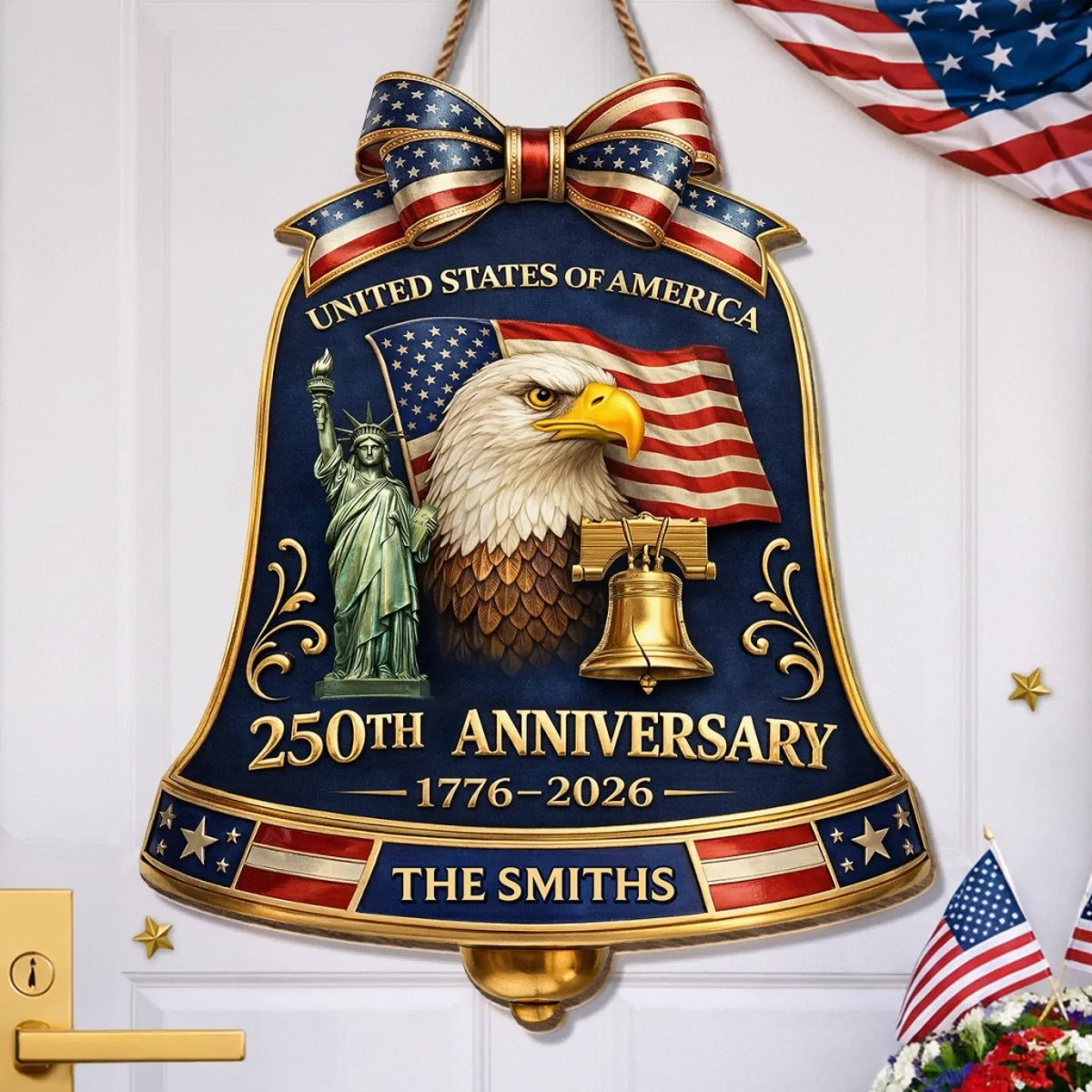Personalized America 250 Bell Custom Wood Sign, American Door Decor, 4th Of July Gift