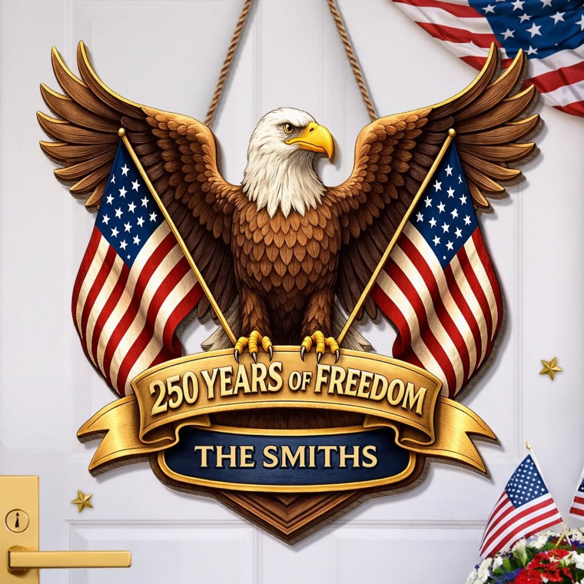 Personalized 250 Years Of Freedom Custom Wood Sign, Patriotic Door Decor, American Gift