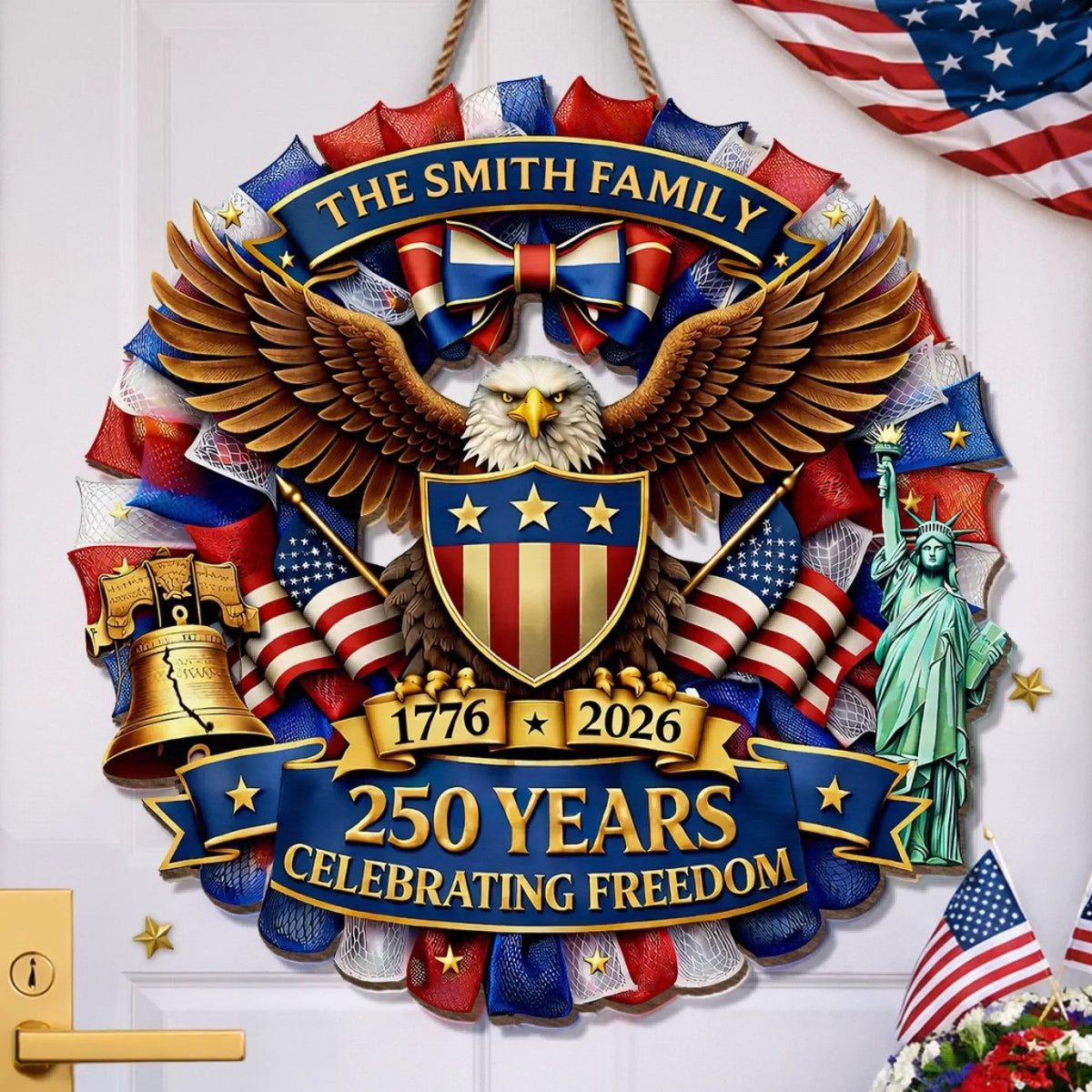 Personalized America 250 Eagle Shield Custom Wood Sign, Patriotic Home Decor, Patriot Gift