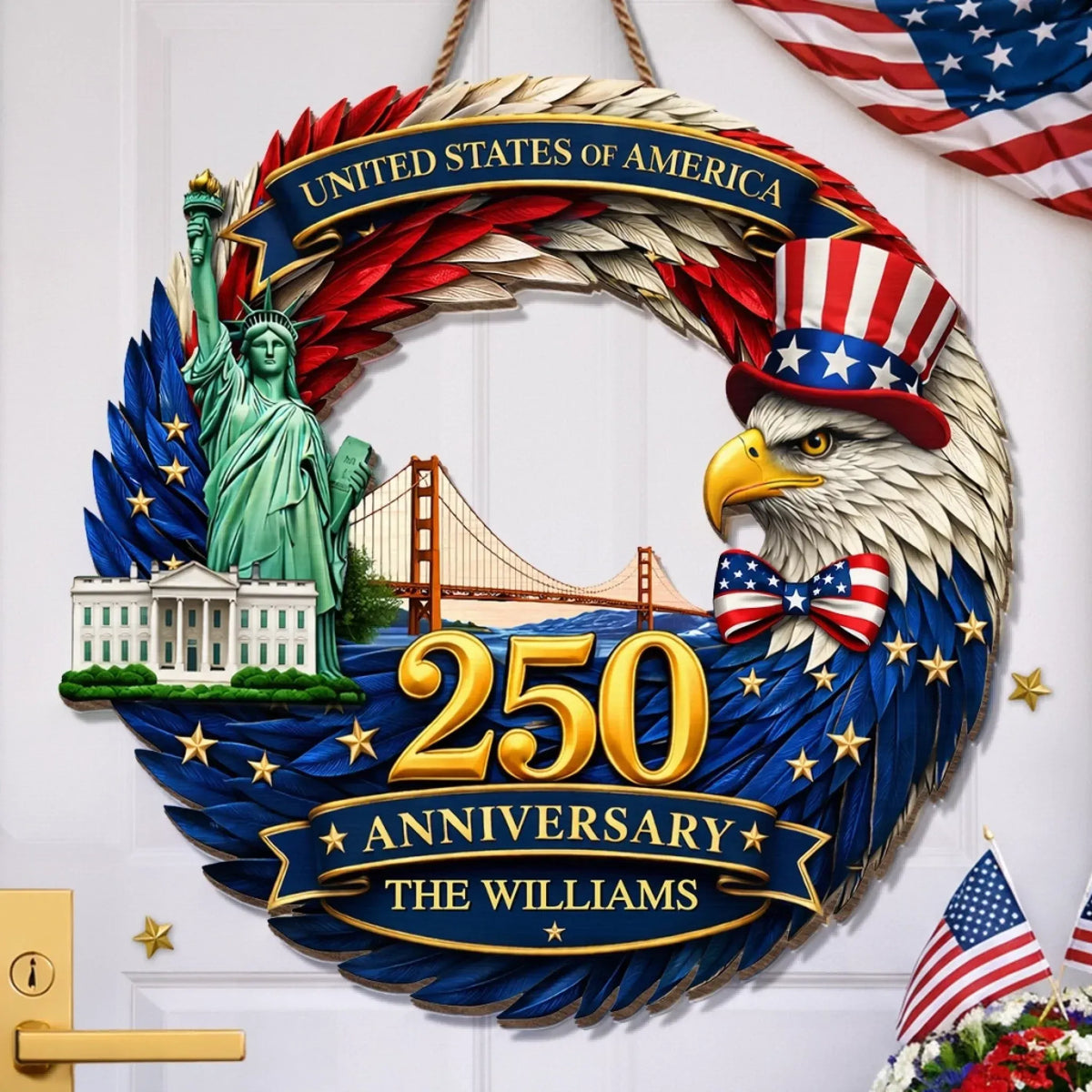 USA 250 Uncle Sam Eagle Custom Wood Sign, American Door Decor, Independence Day Gift