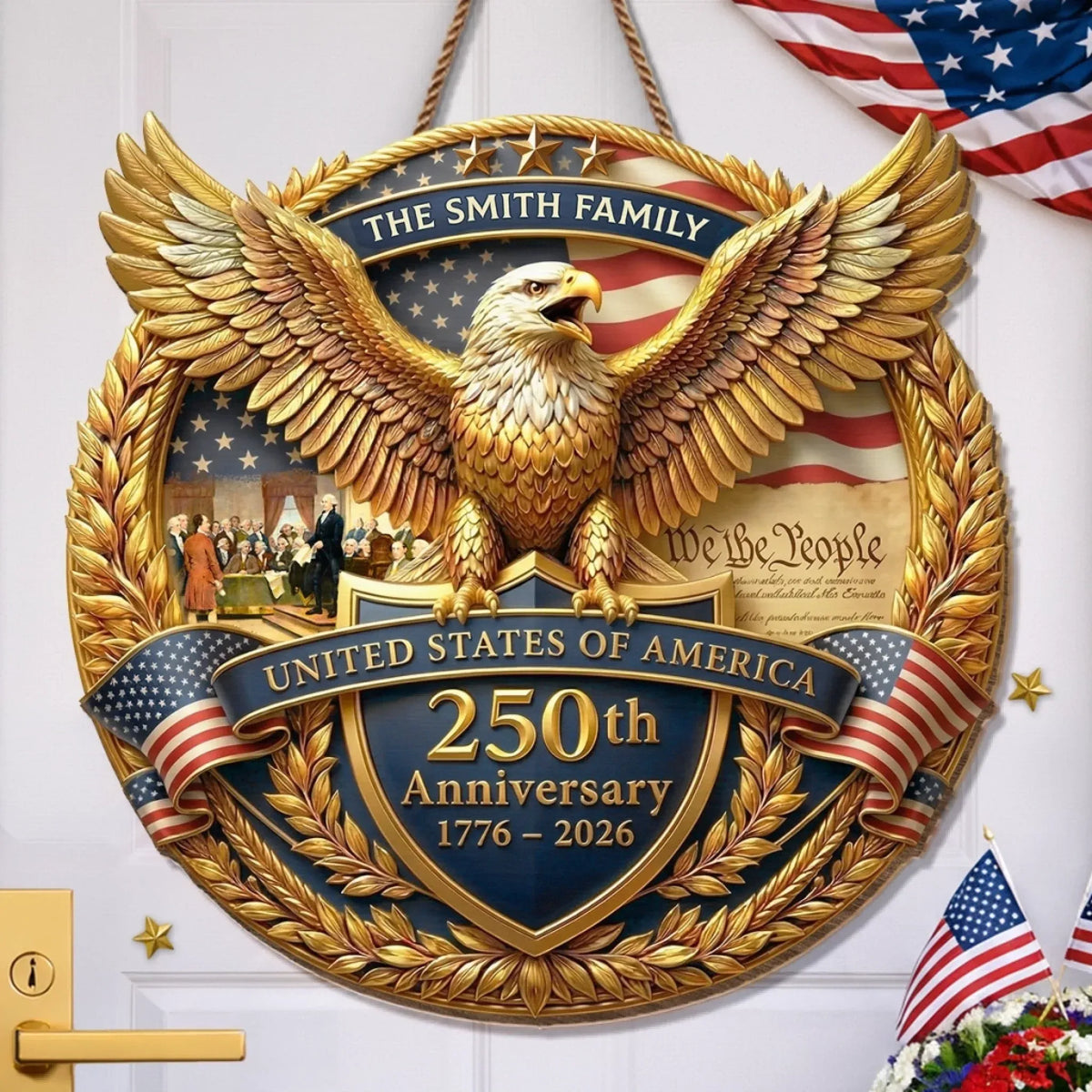 We The People Eagle Custom Wood Sign, USA 250th Anniversary Decor, Patriotic Family Gift