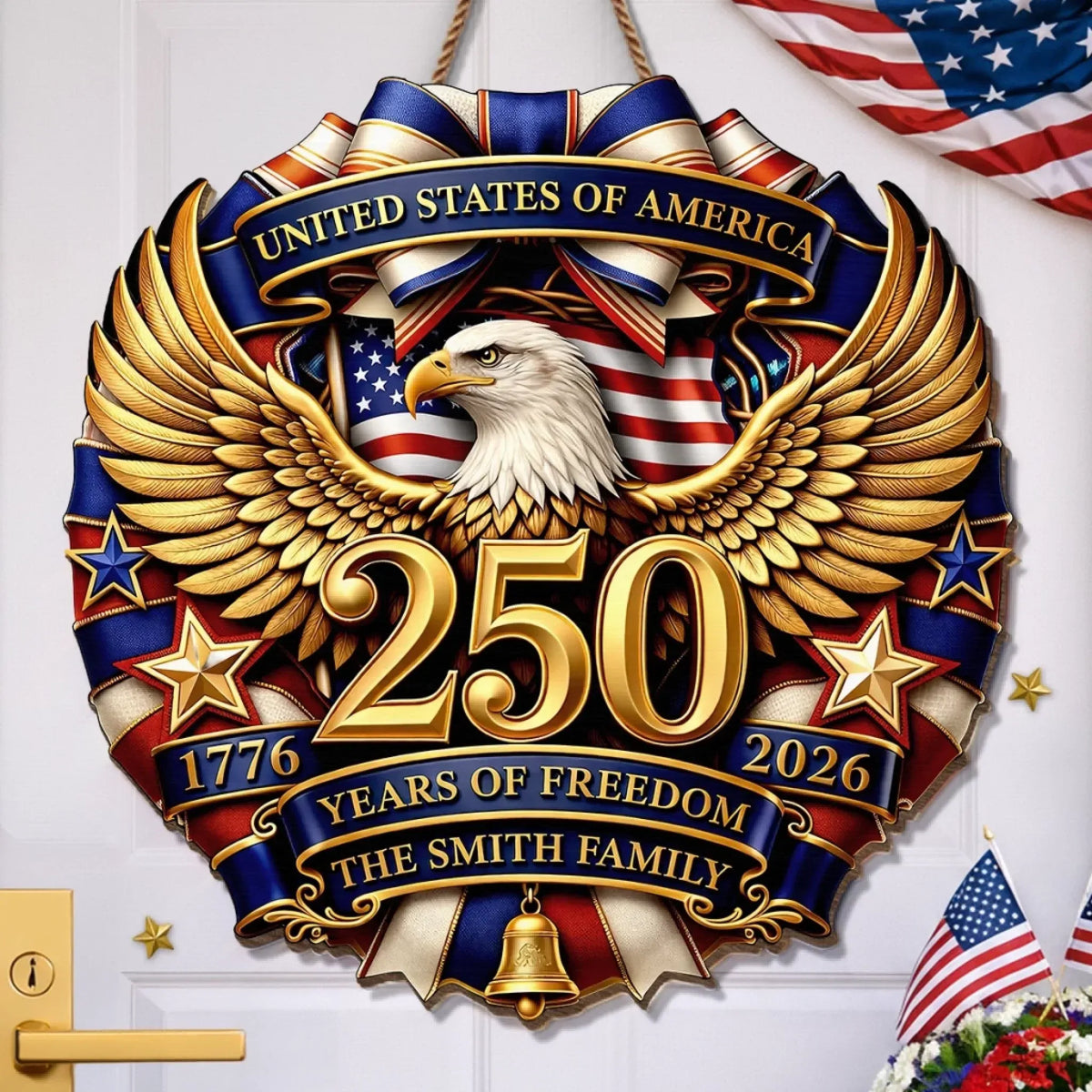 United States 250 Golden Eagle Custom Wood Sign, American Wall Decor, Family Keepsake