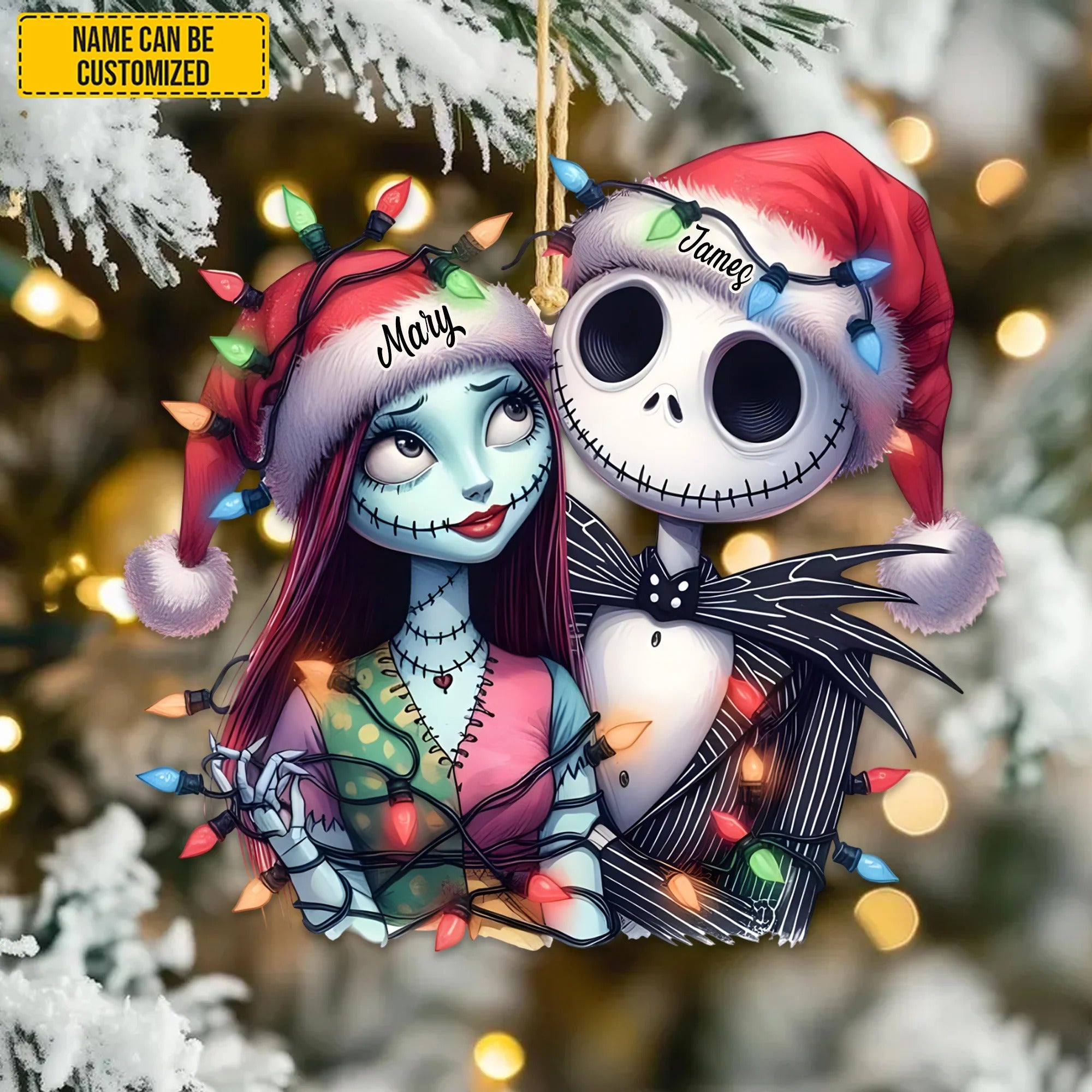 Skull Couple Acrylic Ornament, Horror Couple Christmas Keychain, Xmas Tree Decor