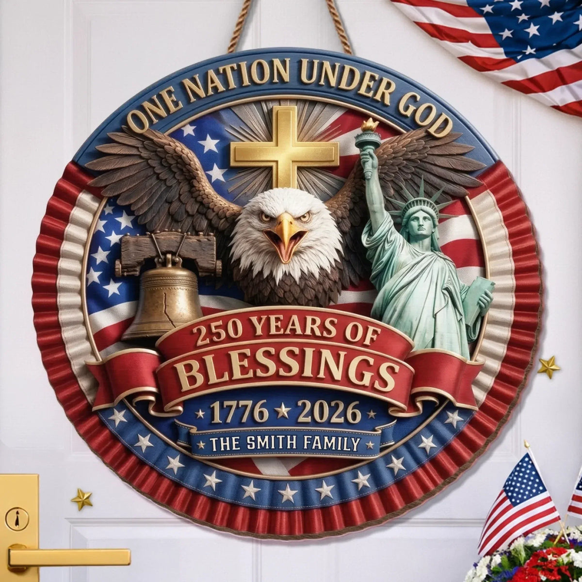 One Nation Under God Eagle Custom Wood Sign, Christian Home Decor, America 250 Gift