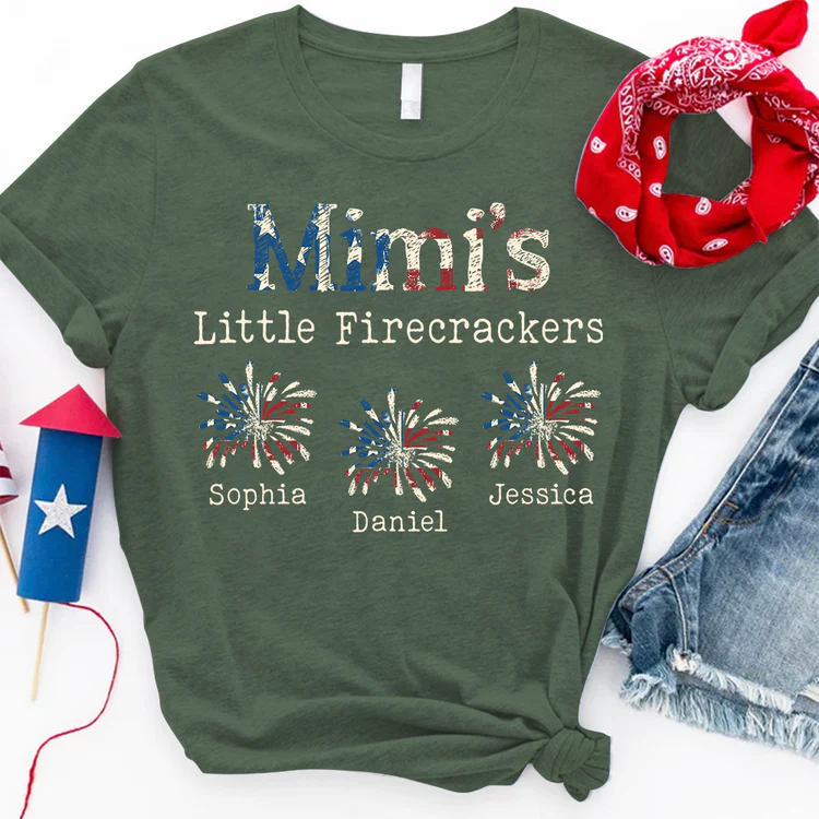 Personalized Mimi Firecracker Kids Names 4th Of July Shirt, Custom Patriotic Grandma Shirt, Family Matching Independence Day Tee
