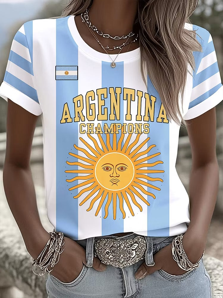 Argentina National Emblem Flag Champion T-shirt, Half Time Show Gameday Shirts, Women's Baseball Top