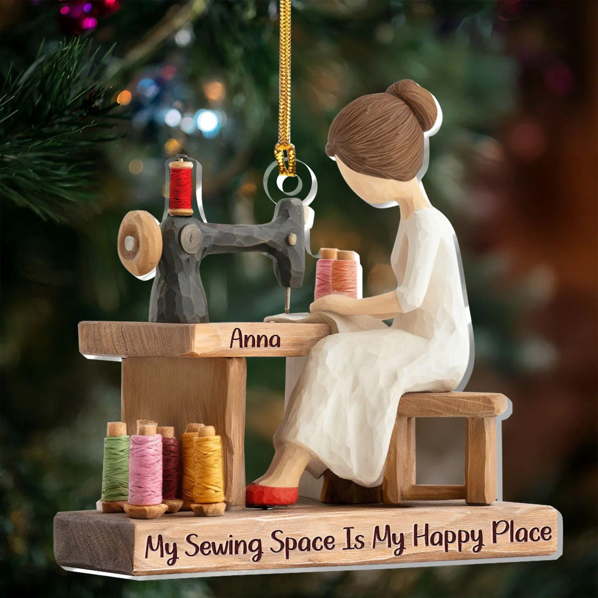 My Sewing Space Is My Happy Place Acrylic Ornament, Gifts For Sewing Lovers, Xmas Tree Hanging Decor