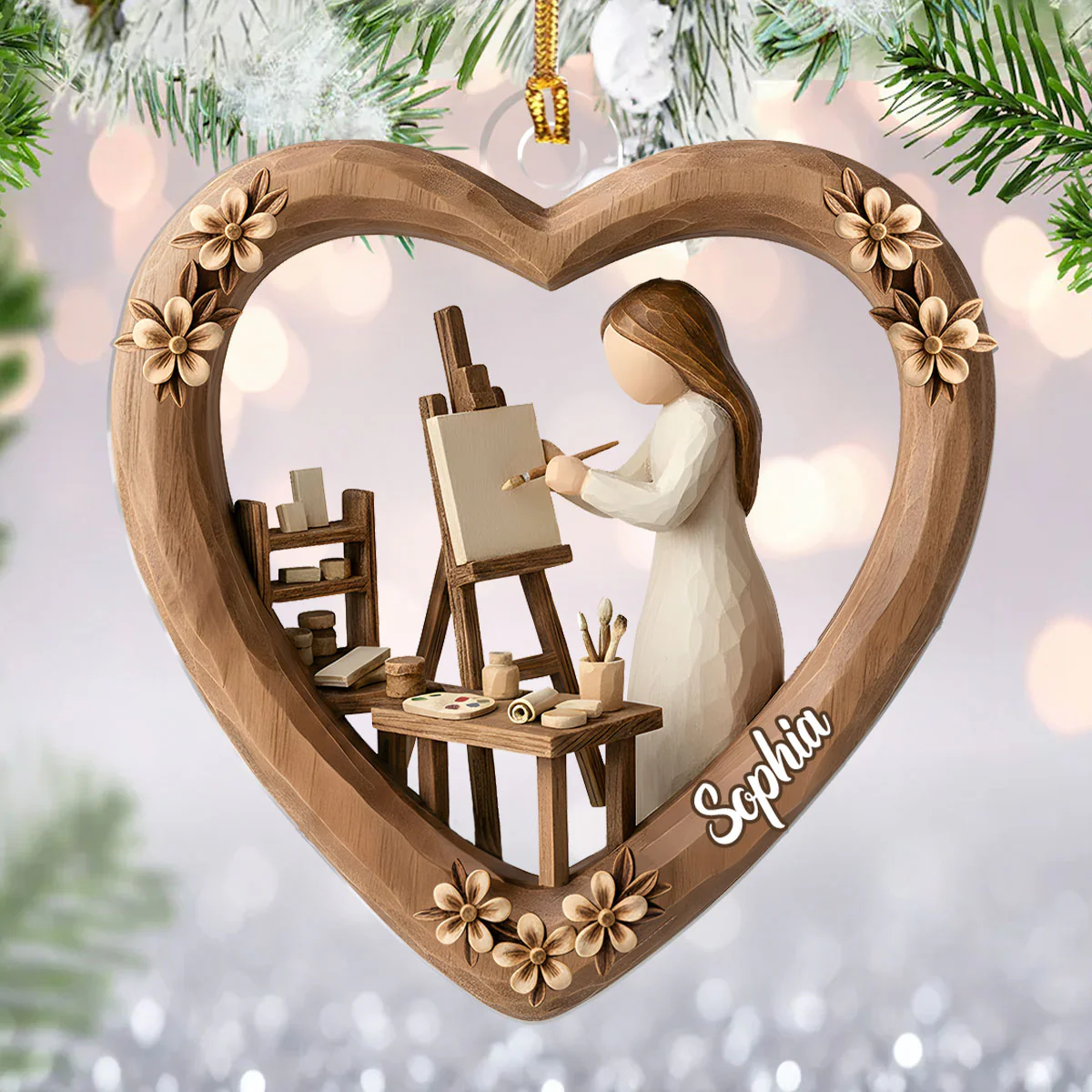 Custom Name Little Artist Heart Shaped Christmas Ornaments, Artist Christmas Gift, Acrylic Ornament