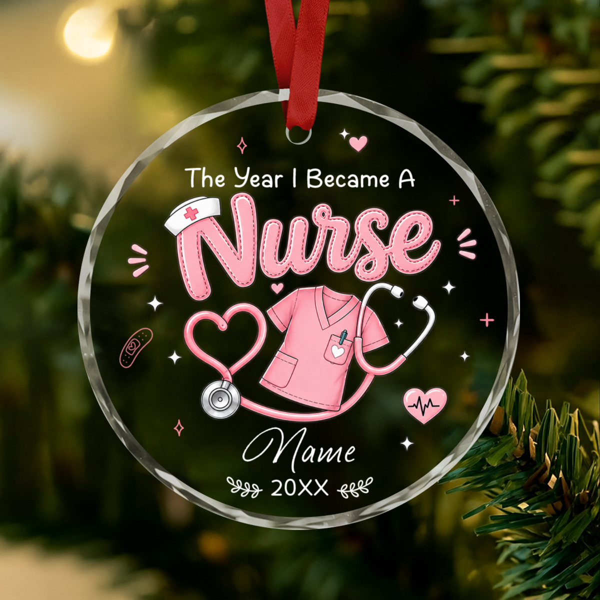 Personalized The Year I Became a Nurse Acrylic Christmas Ornament – Custom Name & Year