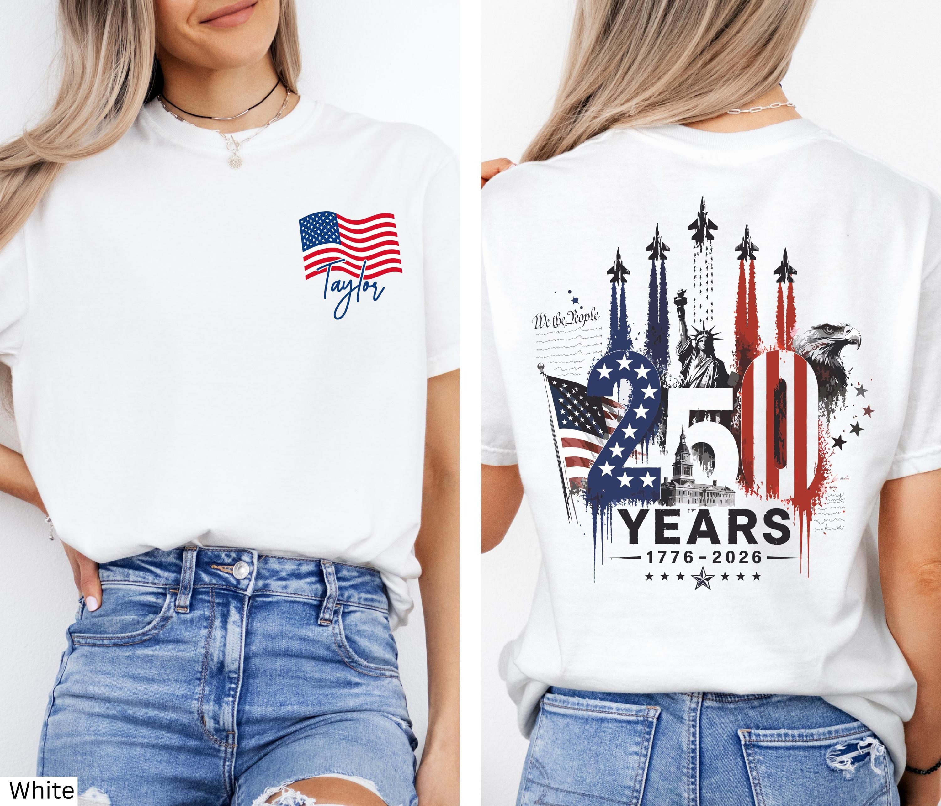 Personalized America 250 Years Shirt, Custom Name Shirt, Unisex Patriotic Tee, Independence Day Shirt