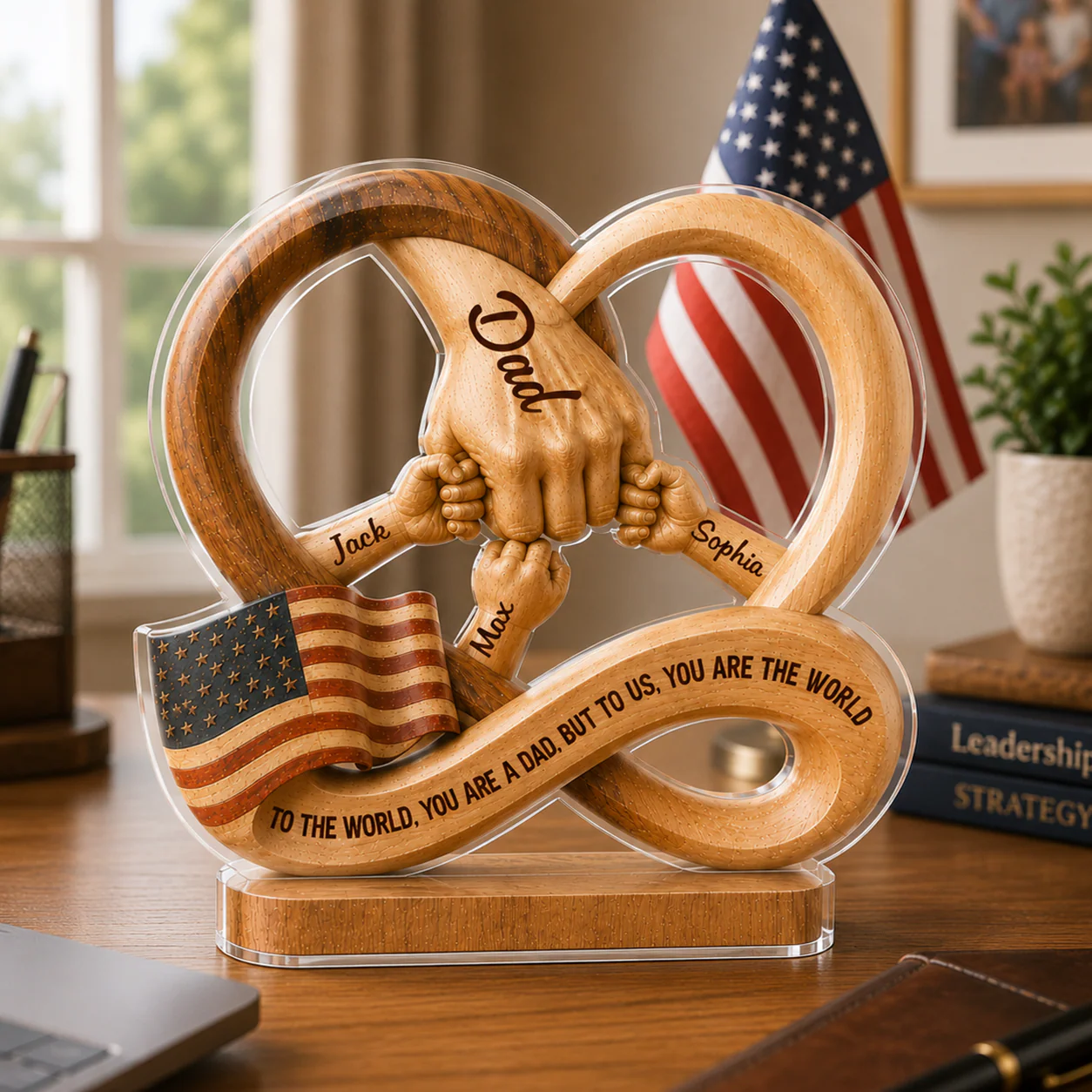Custom Family Hands Infinity Decor - Personalized Custom Shaped Acrylic Plaque, Father's Day Gift For Dad