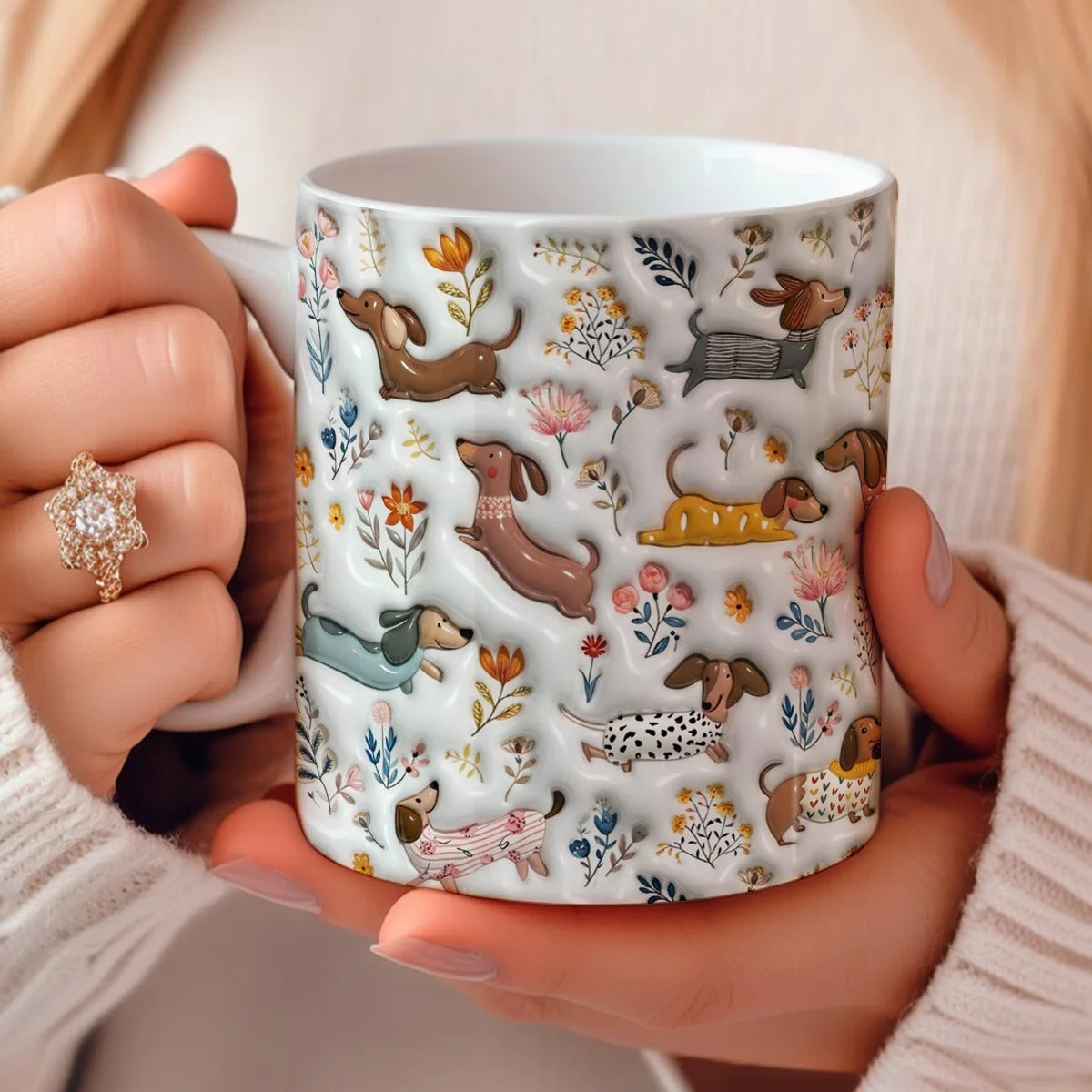Dachshund Floral Coffee Mug, Cute Dog Mug, Dog Lover Gift, Dachshund Lover Gift