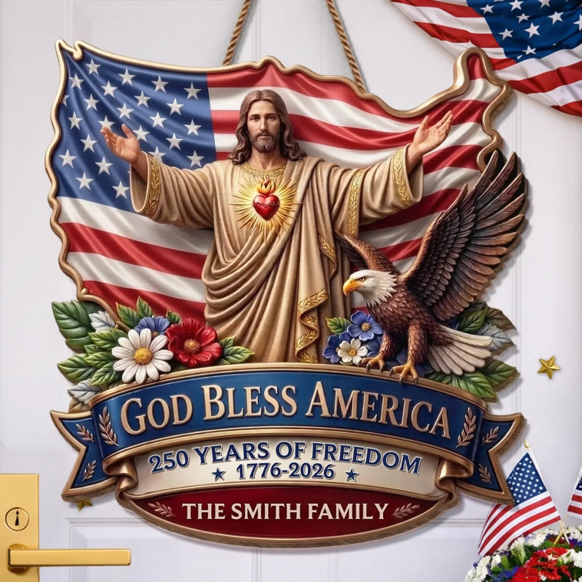God Bless America 250 Jesus Custom Wood Sign, Christian Wall Decor, Religious Gift