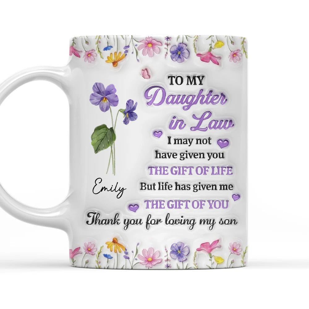 To My Daughter In Law Mug, Personalized Custom Coffee Mug, Flower Coffee Mug, Birth Month Flower