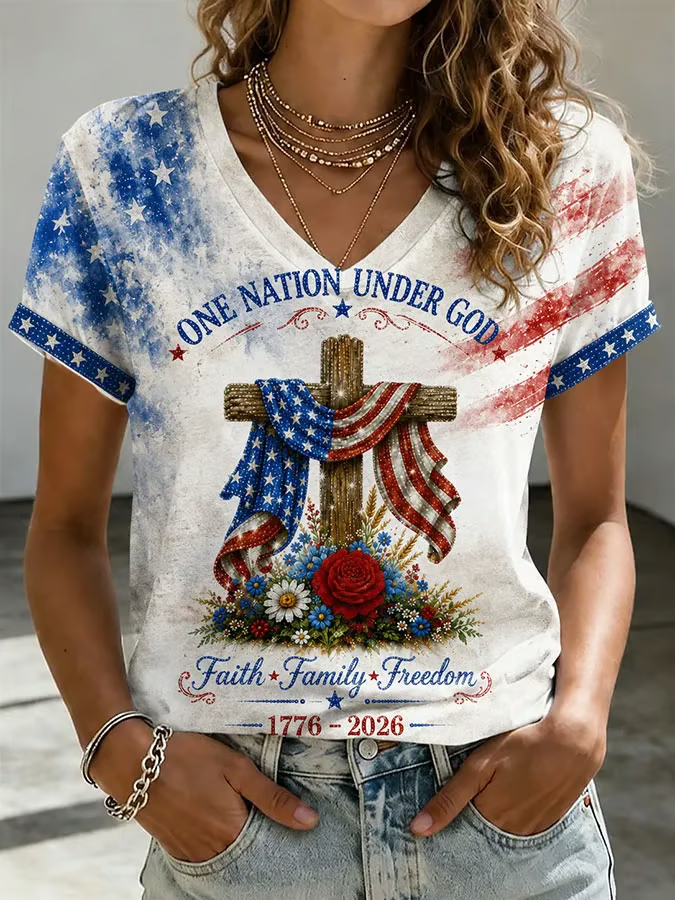 USA 250 Anniversary Shirt, Faith Family Freedom Cross Design, Christian Patriotic Shirt