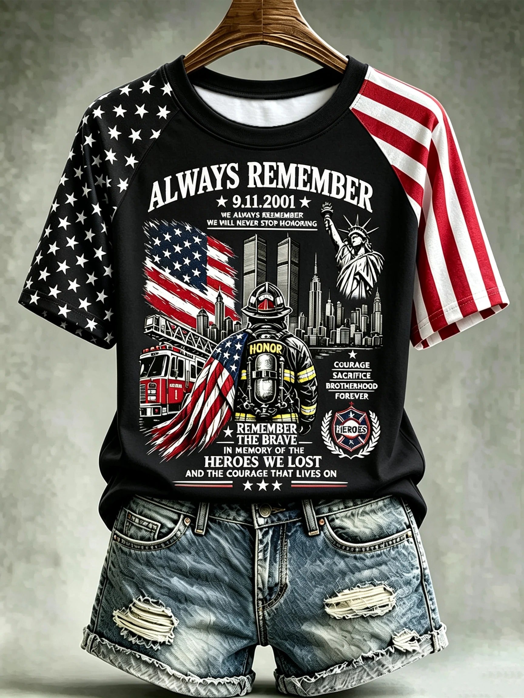 Always Remember 9 11 Firefighter Tribute Shirt, Women's Graphic Tee, September 11 Shirt