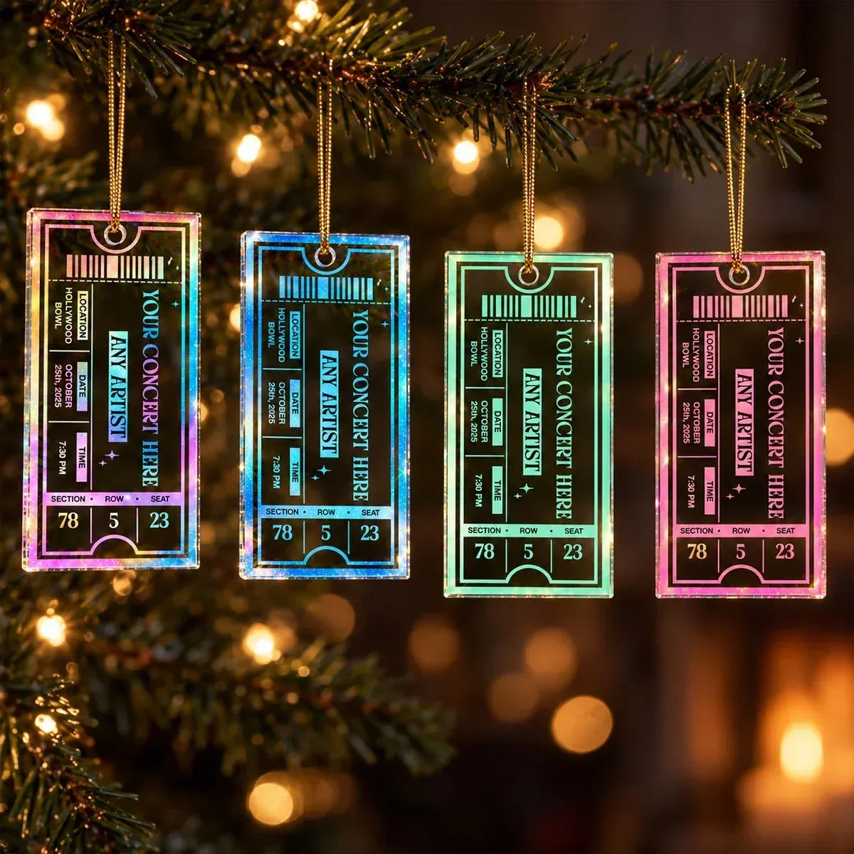 Personalized Concert Ticket Acrylic Ornament, Blue Music Keepsake, Unique Christmas Gift