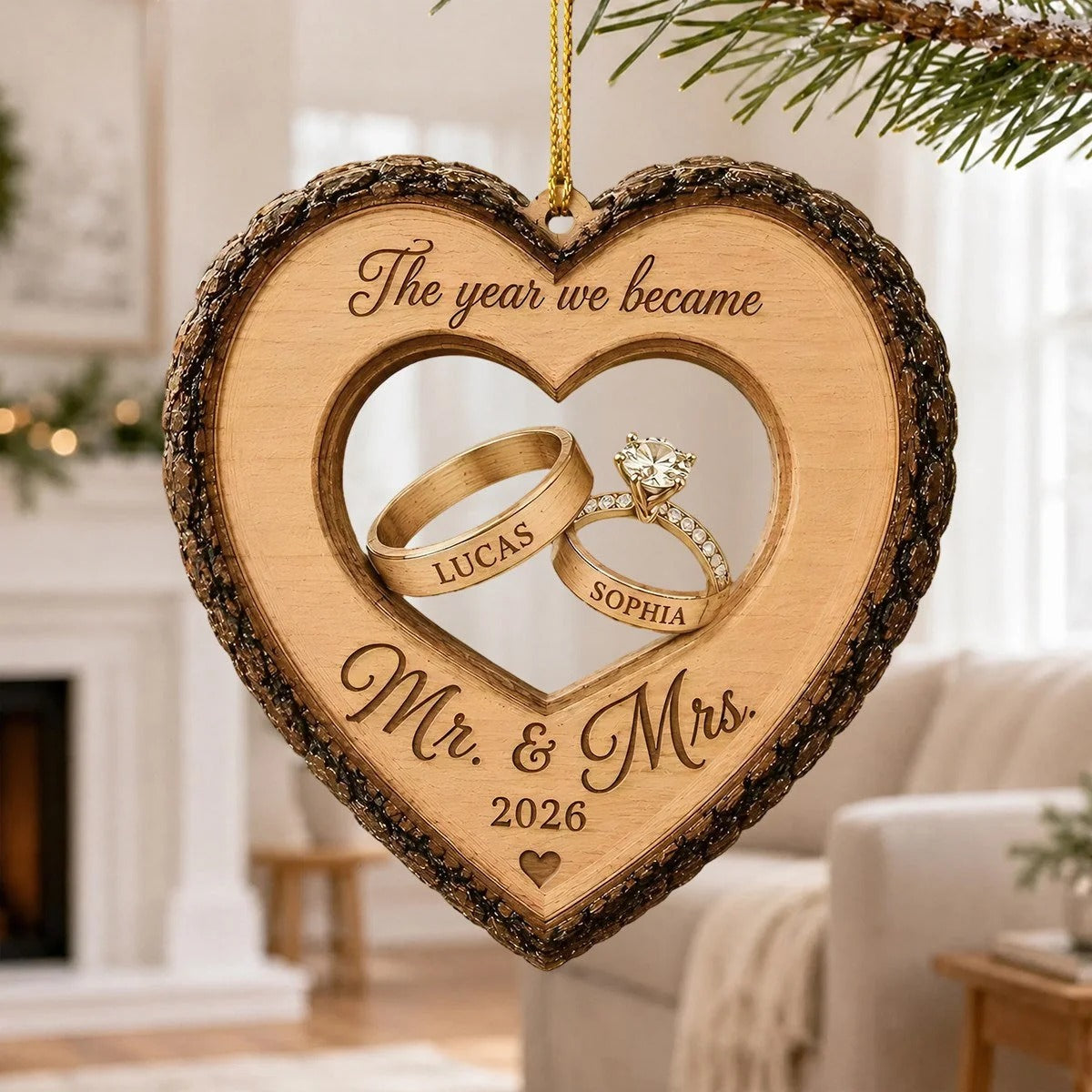 The Year We Became Mr And Mrs Ornament, Personalized Wedding Gift, Wood Ornament