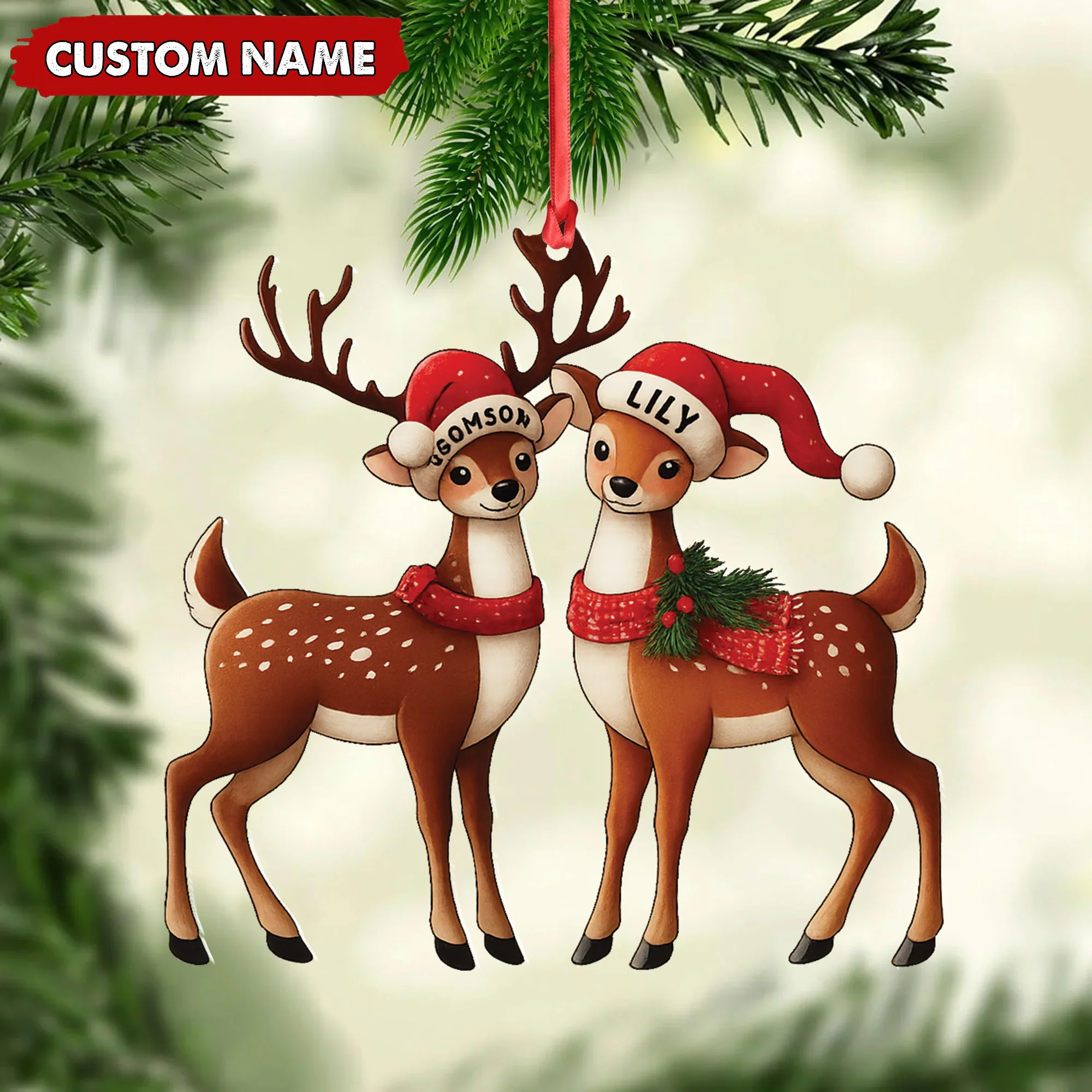 Personalized Couple Reindeer Ornament Custom Name Acrylic Ornament, Gift for Couples Xmas Decor