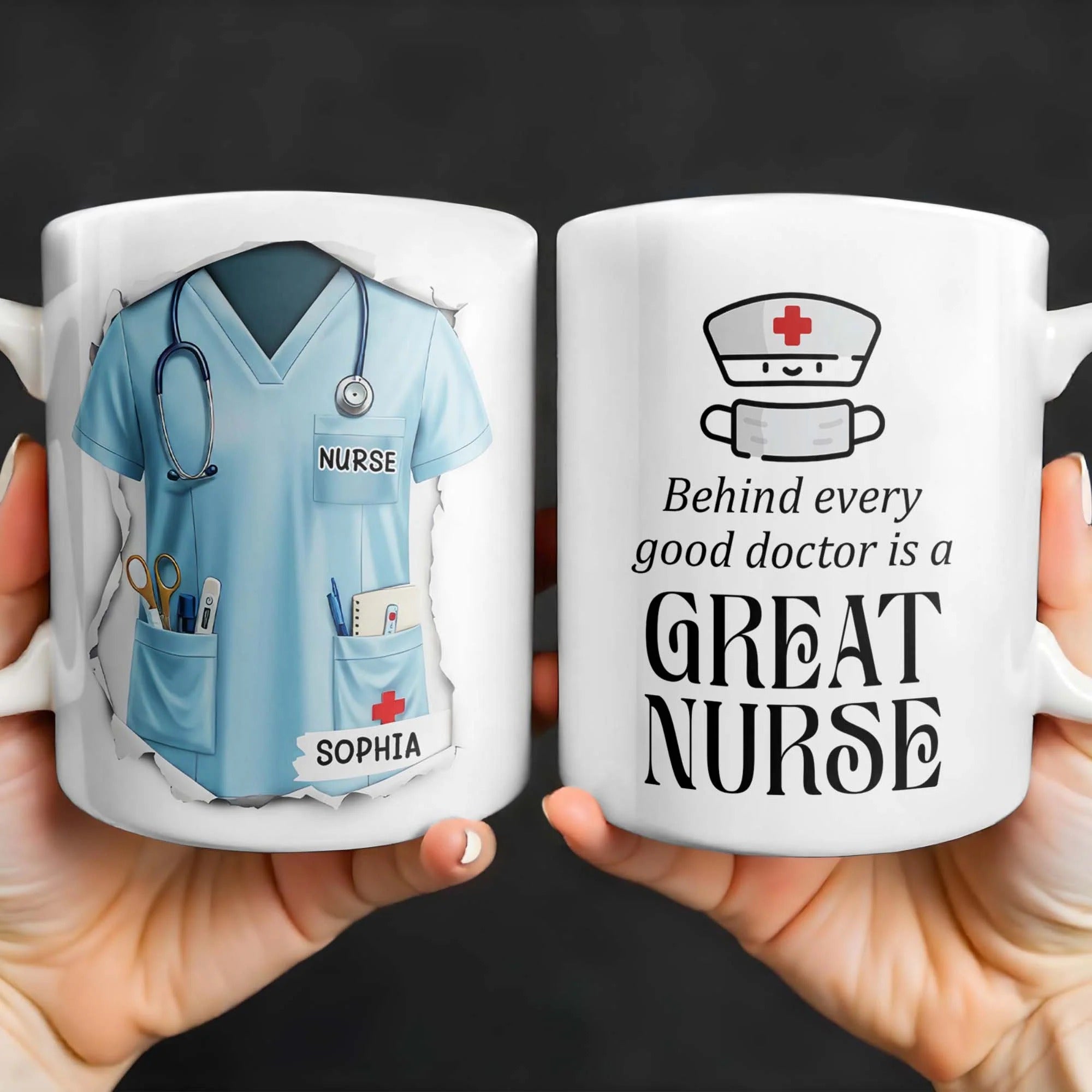 Behind Every Good Doctor Is A Great Nurse, Personalized Coffee Mug, Custom Mug, Gift For Nurses