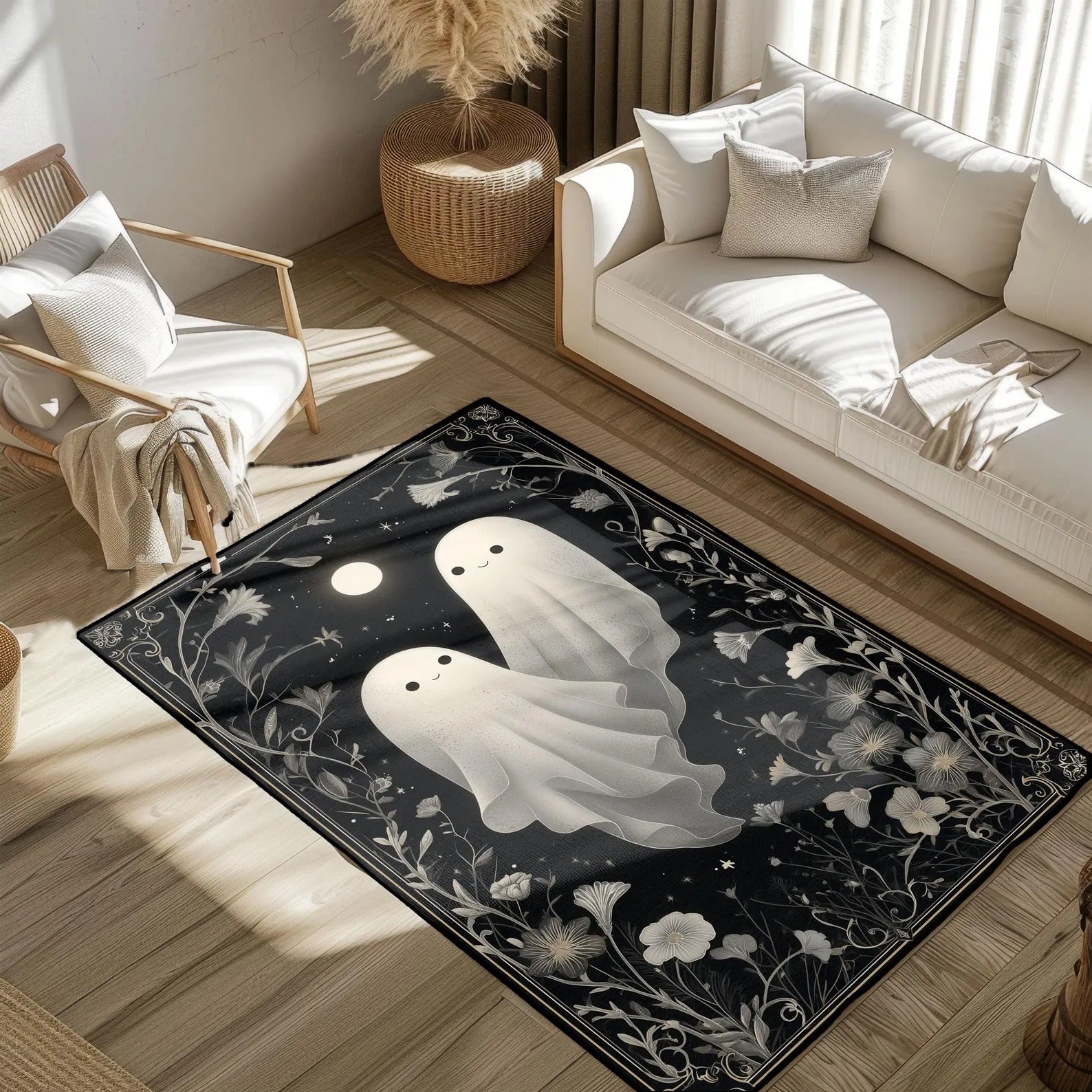 Cute Ghost Area Rug, Gift Rug For Lovers Anniversary, Decorative Rug, Living Room Rug, Halloween Gifts