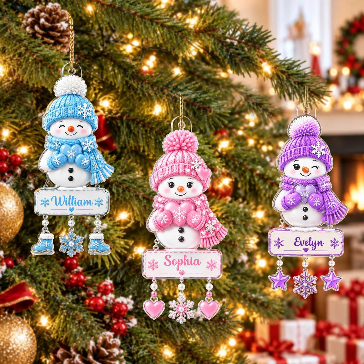 Custom Name Snowman Acrylic Ornament, Christmas Ornament, Christmas Gift For Kids