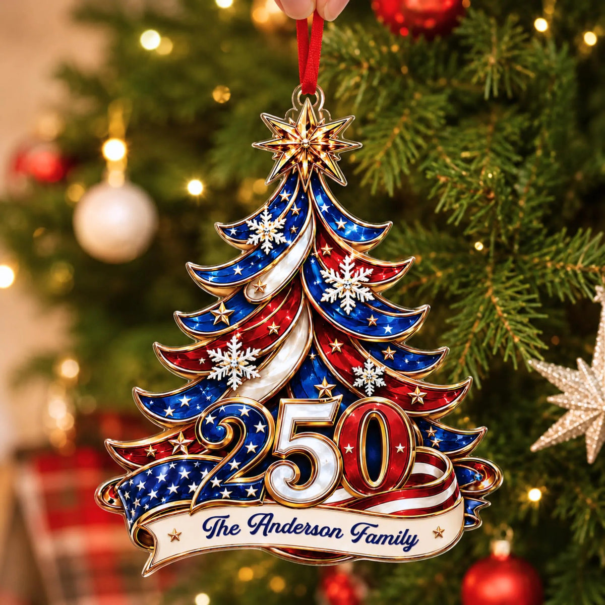 America 250 Patriotic Christmas Tree Acrylic Ornament, USA Holiday Decor, Collector Gift