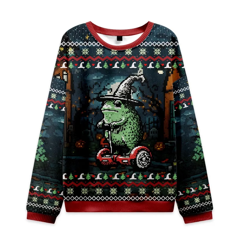 Funny Frog Ride Funny Ugly Sweater, Ugly Xmas Sweater, Christmas Ugly Sweatshirt