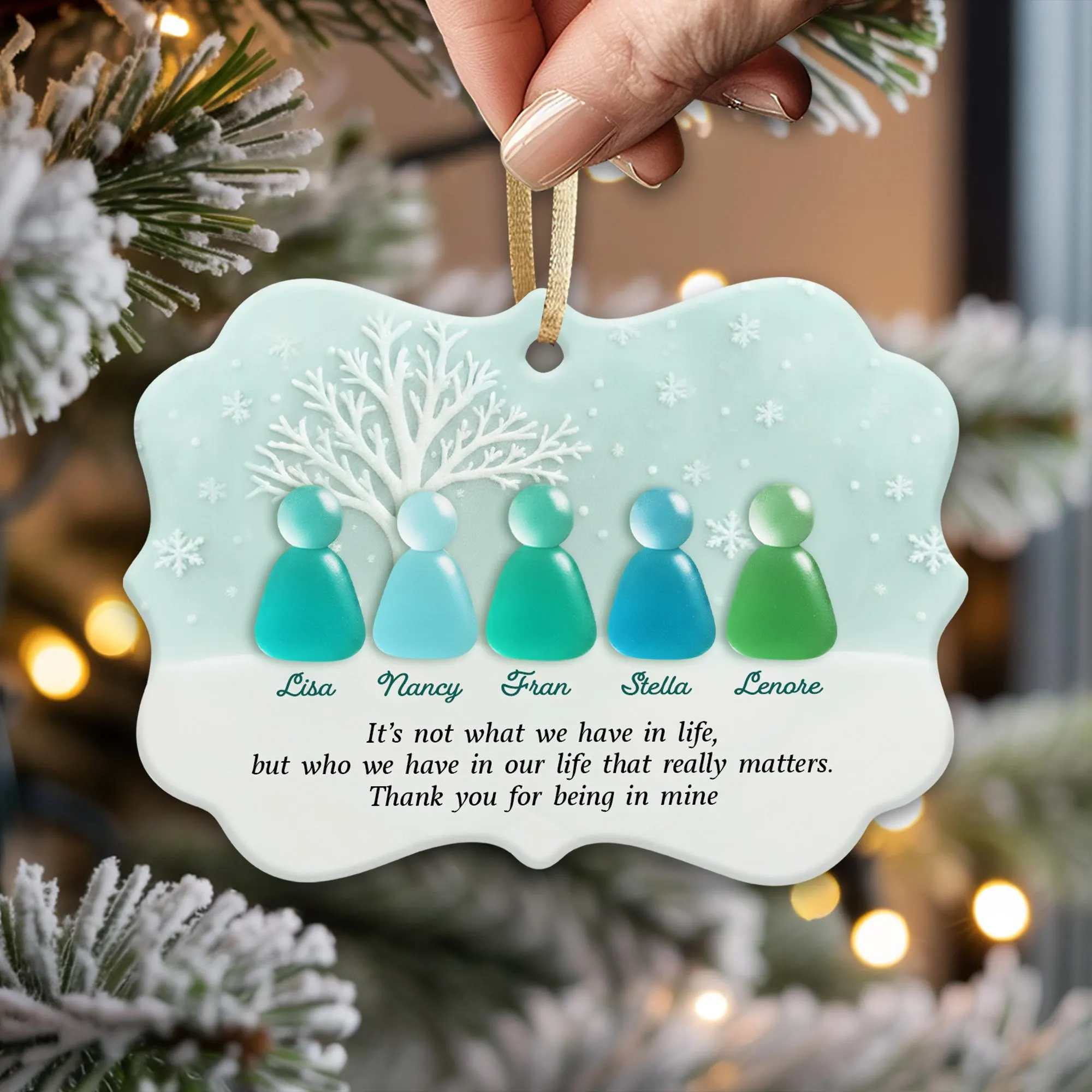 Personalized Friendship Acrylic On Ceramic Xmas Ornament, Sea Glass Christmas Ceramic Ornament