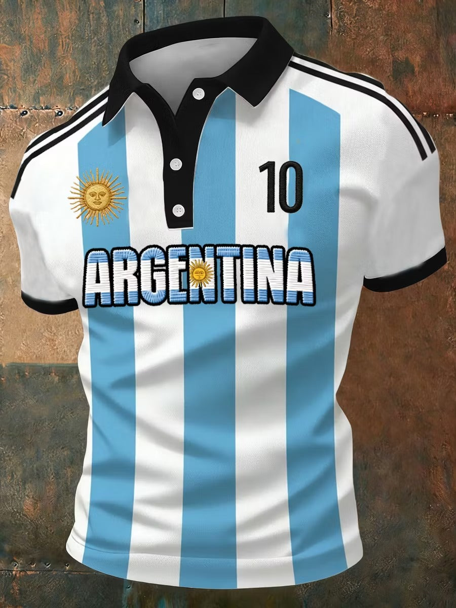 Argentina Blue And White Stripe Football Polo Shirt Soccer Dad Shirt Football Game Day Shirt
