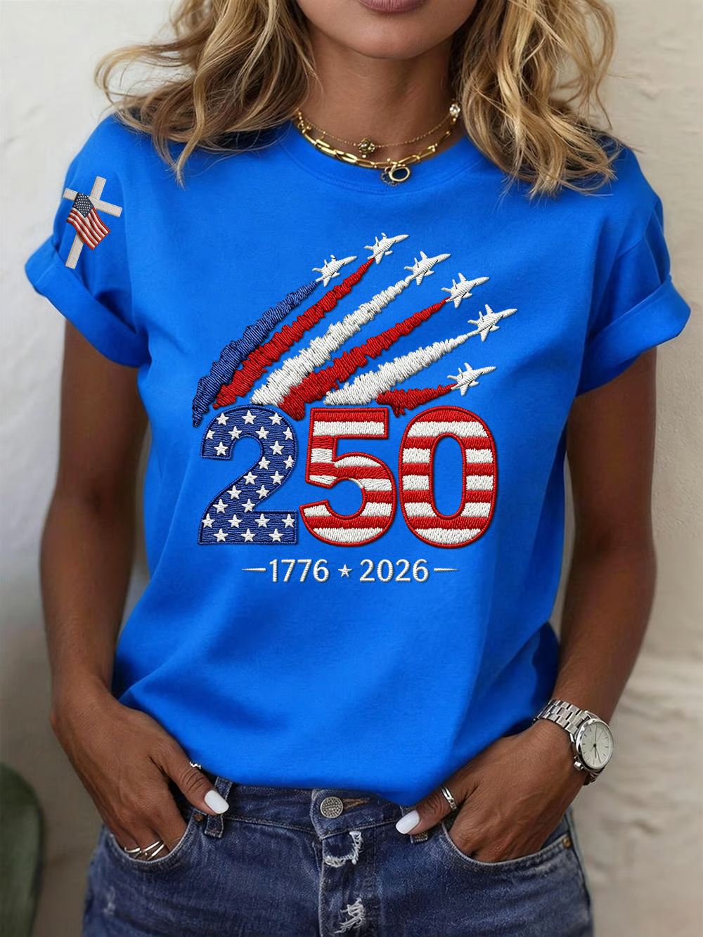 Red White Blue Fighter Jets 250 Years America Shirt, 1776–2026 USA Shirt, 4th Of July Shirt, Patriotic Womens Tee