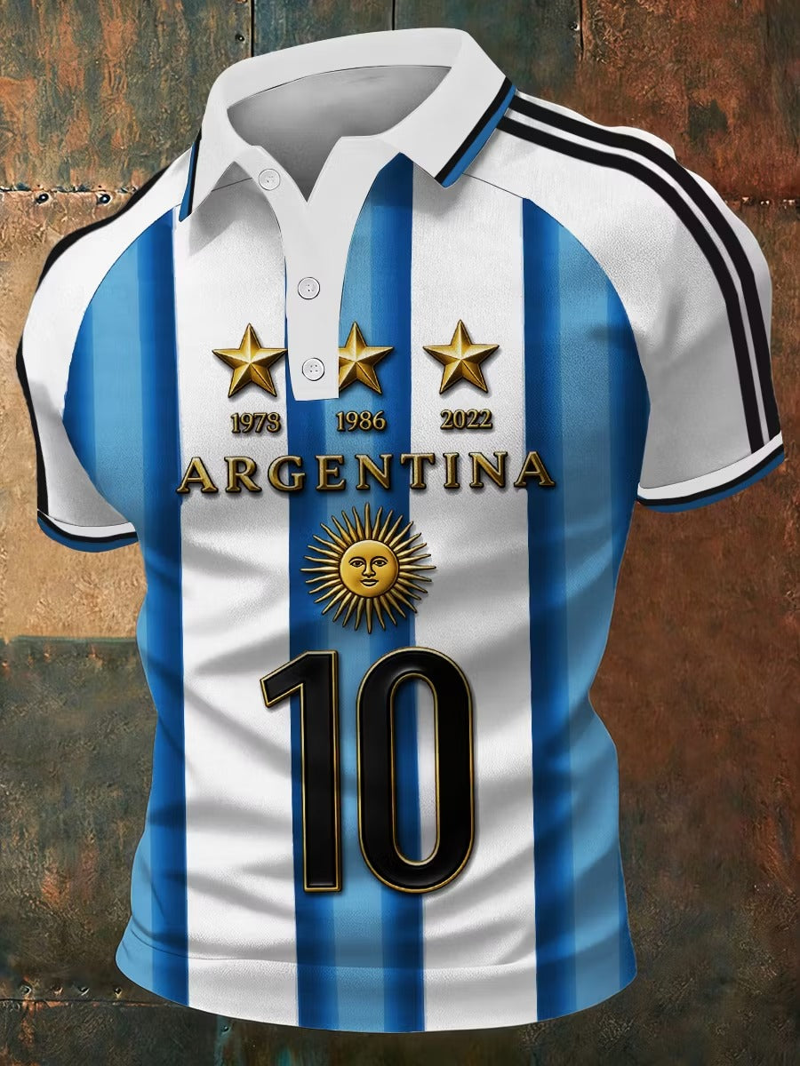 Argentine 3 Stars Football Polo Shirt Game Day Shirt Gifts For Soccer Lovers