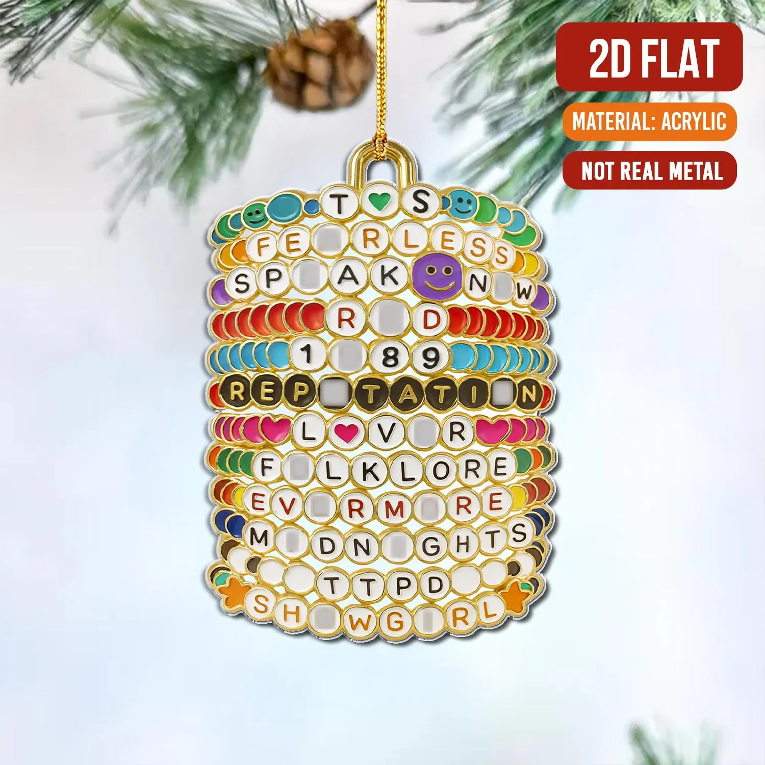 Friendship Bracelet Acrylic Ornament, Album Music Ornament, Music Themed Best Friend Christmas Ornament