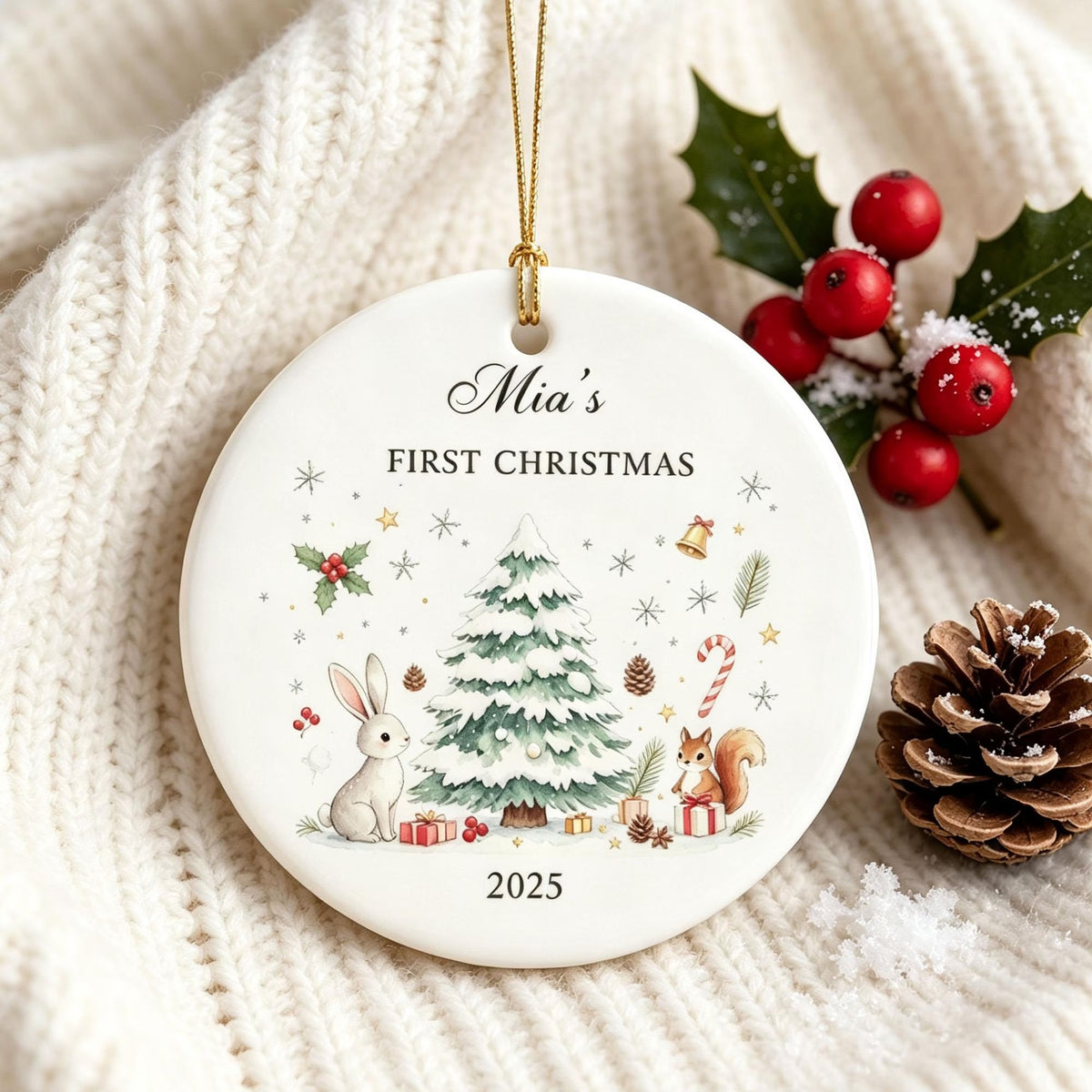 First Christmas Ceramic Ornament, Personalized Christmas Ornament, Christmas Gift
